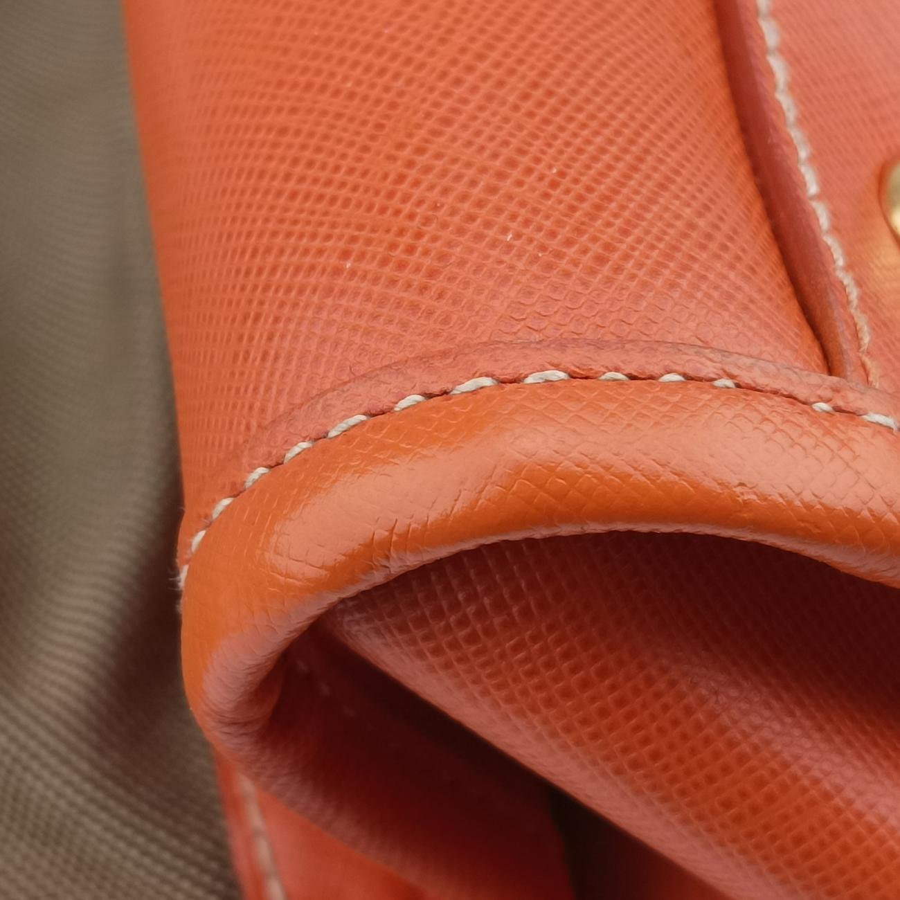 Pre-owned Prada logo jacquard Orange×beige Fabric × SAFFIANO Leather  handbag | stylenewstar