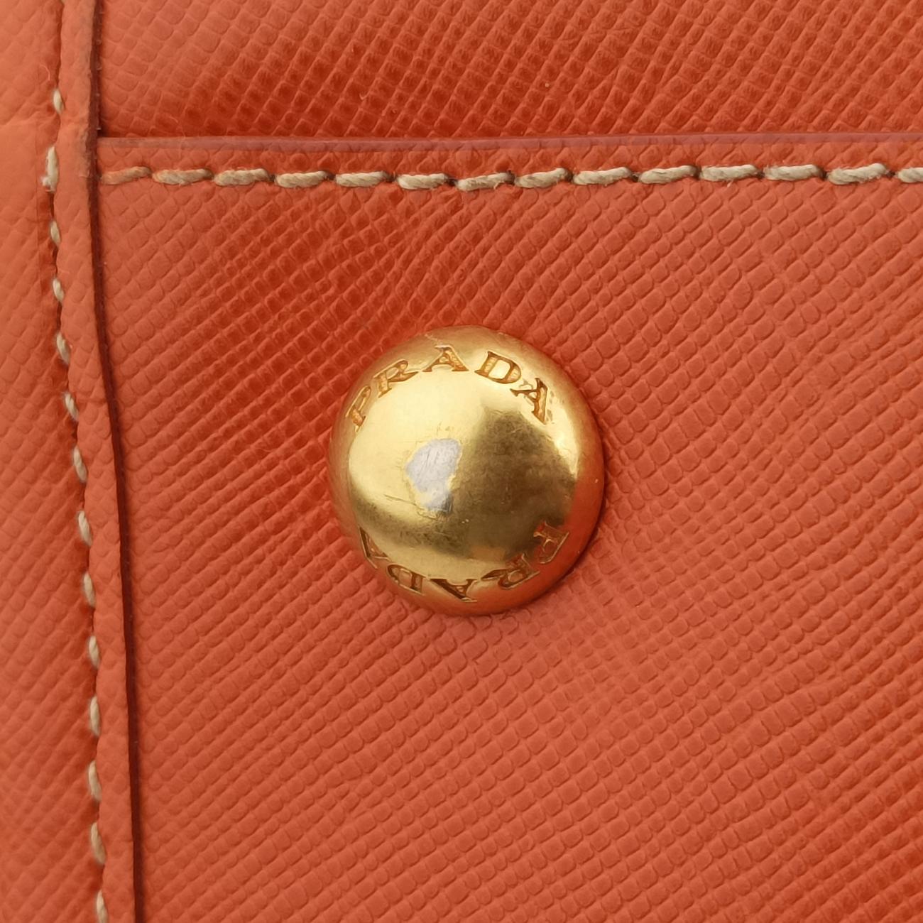 Pre-owned Prada logo jacquard Orange×beige Fabric × SAFFIANO Leather  handbag | stylenewstar