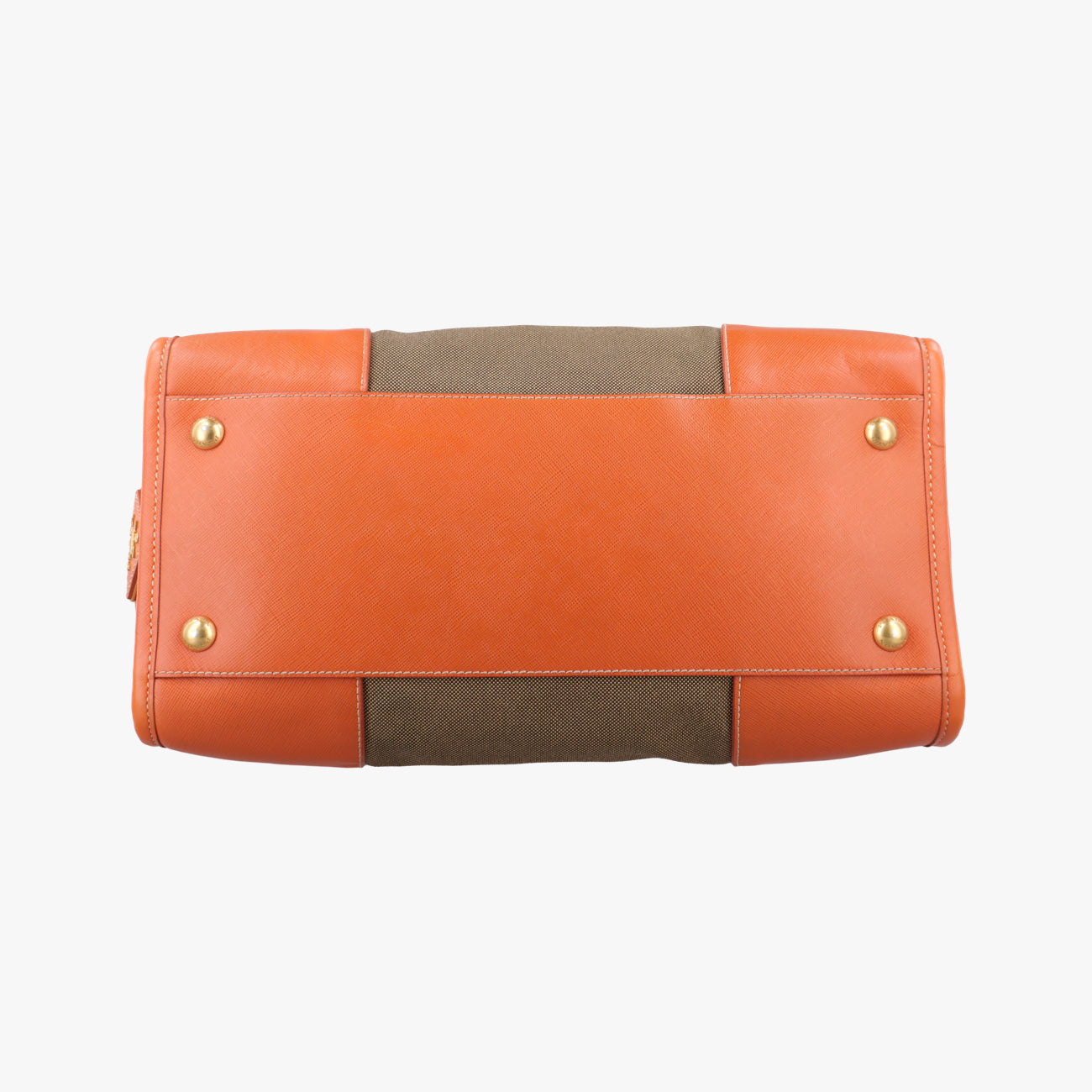 Pre-owned Prada logo jacquard Orange×beige Fabric × SAFFIANO Leather  handbag | stylenewstar