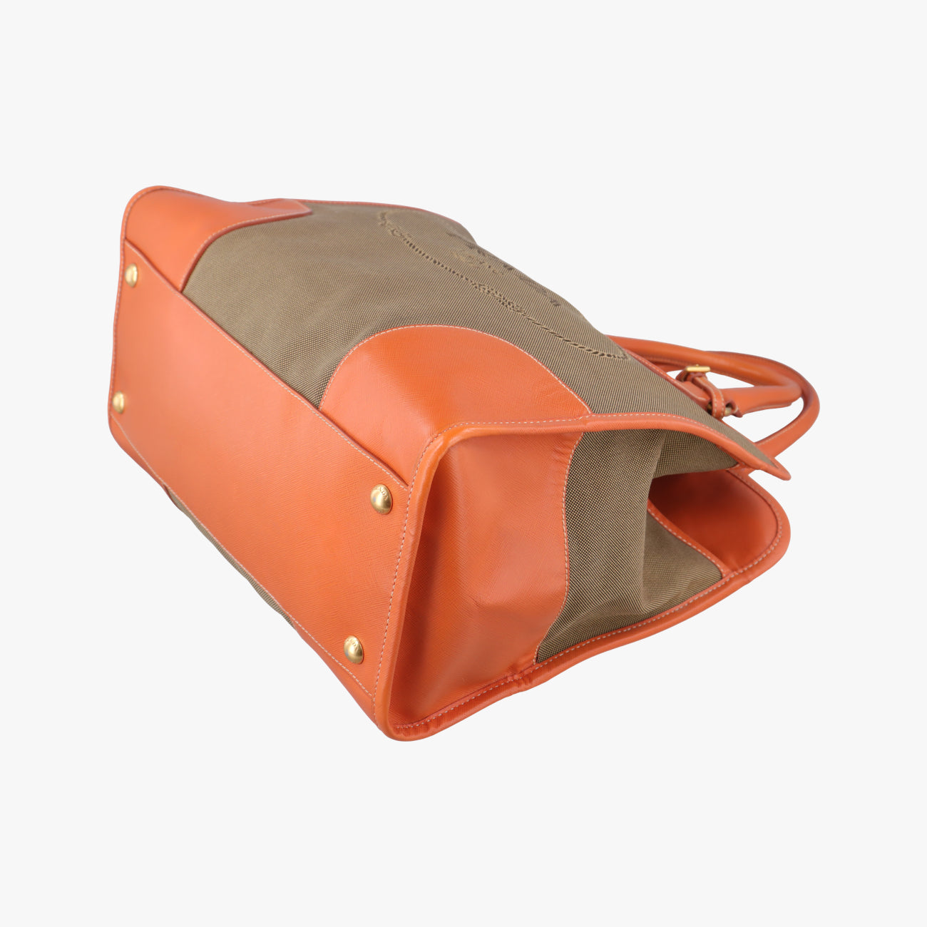 Pre-owned Prada logo jacquard Orange×beige Fabric × SAFFIANO Leather  handbag | stylenewstar