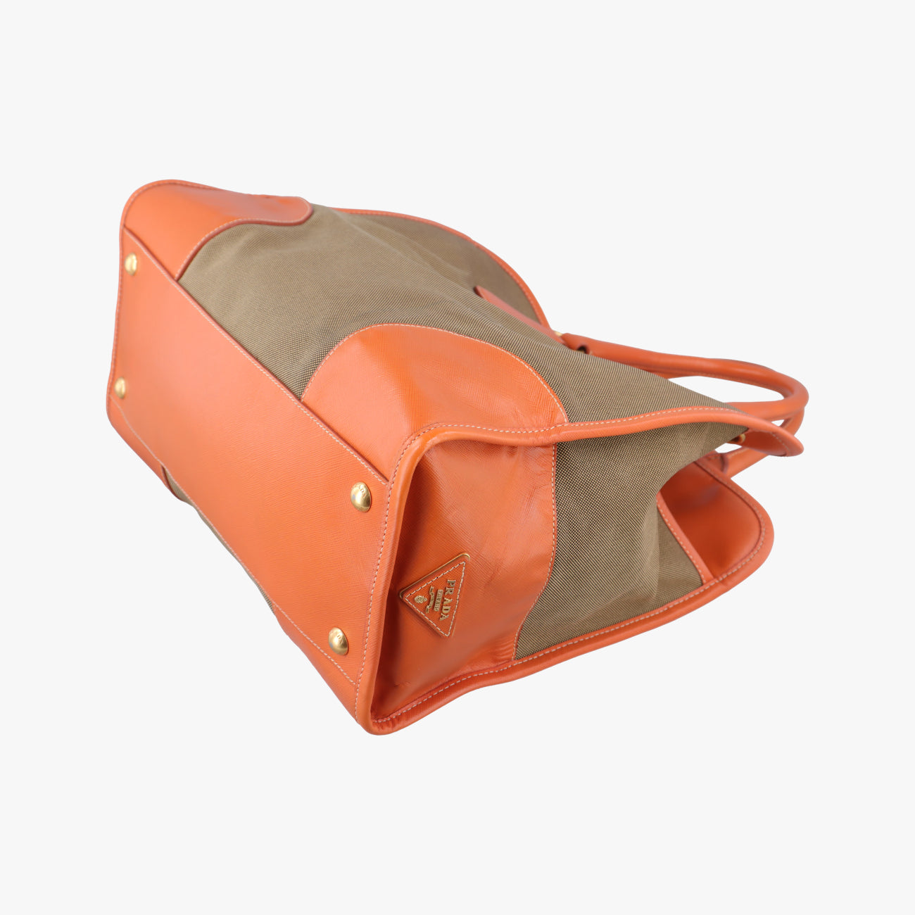 Pre-owned Prada logo jacquard Orange×beige Fabric × SAFFIANO Leather  handbag | stylenewstar