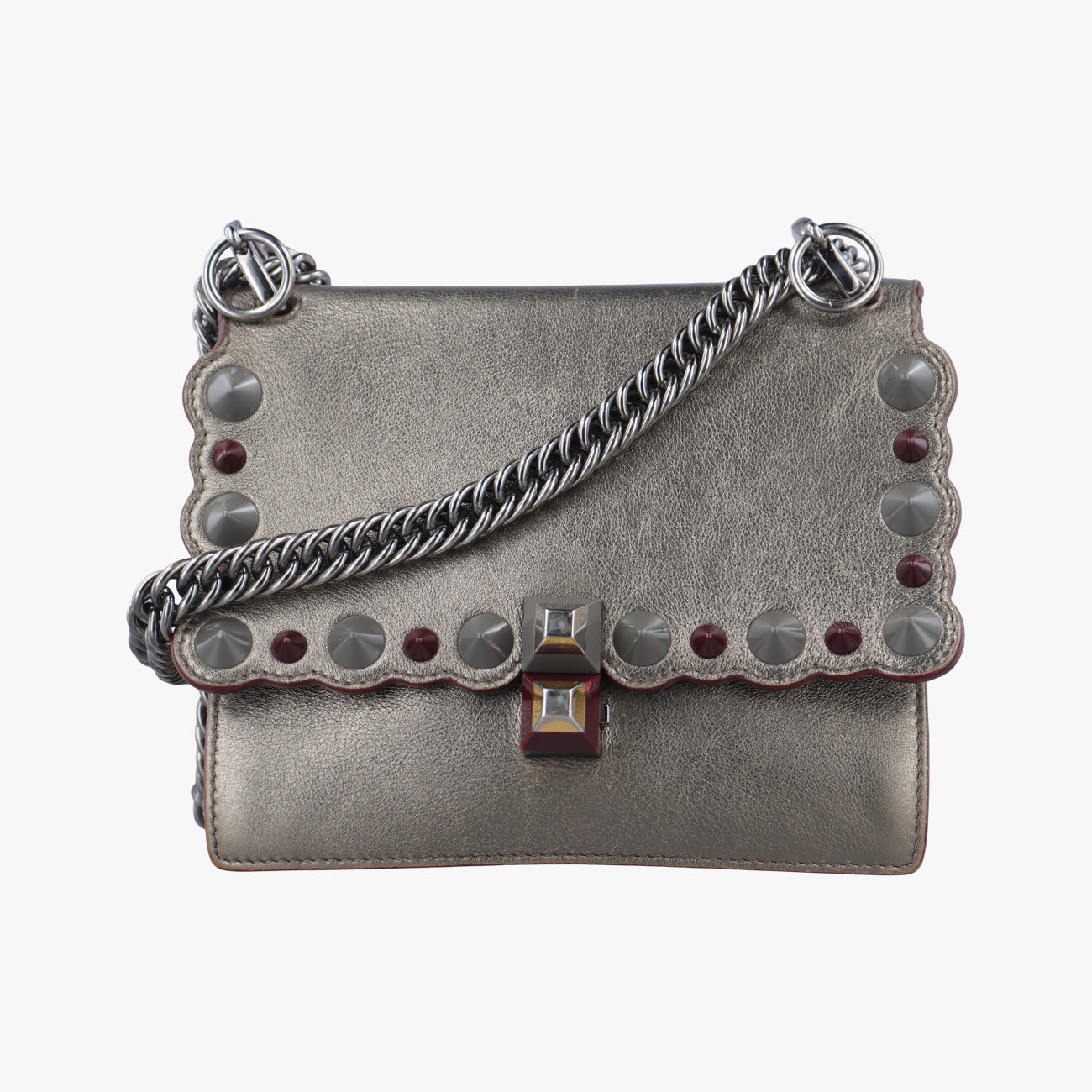 Vintage Fendi studded Kan I Metallic Gray Gold Leather 8M0381 shoulderbag | stylenewstar