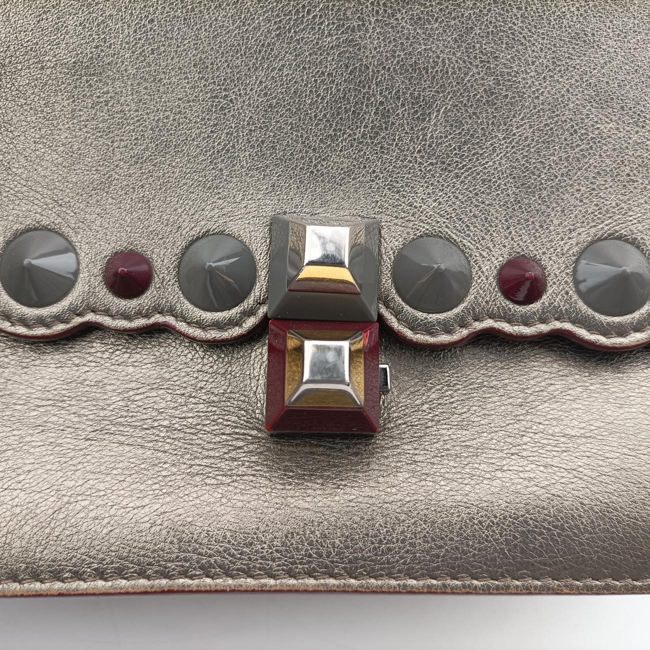 Vintage Fendi studded Kan I Metallic Gray Gold Leather 8M0381 shoulderbag | stylenewstar