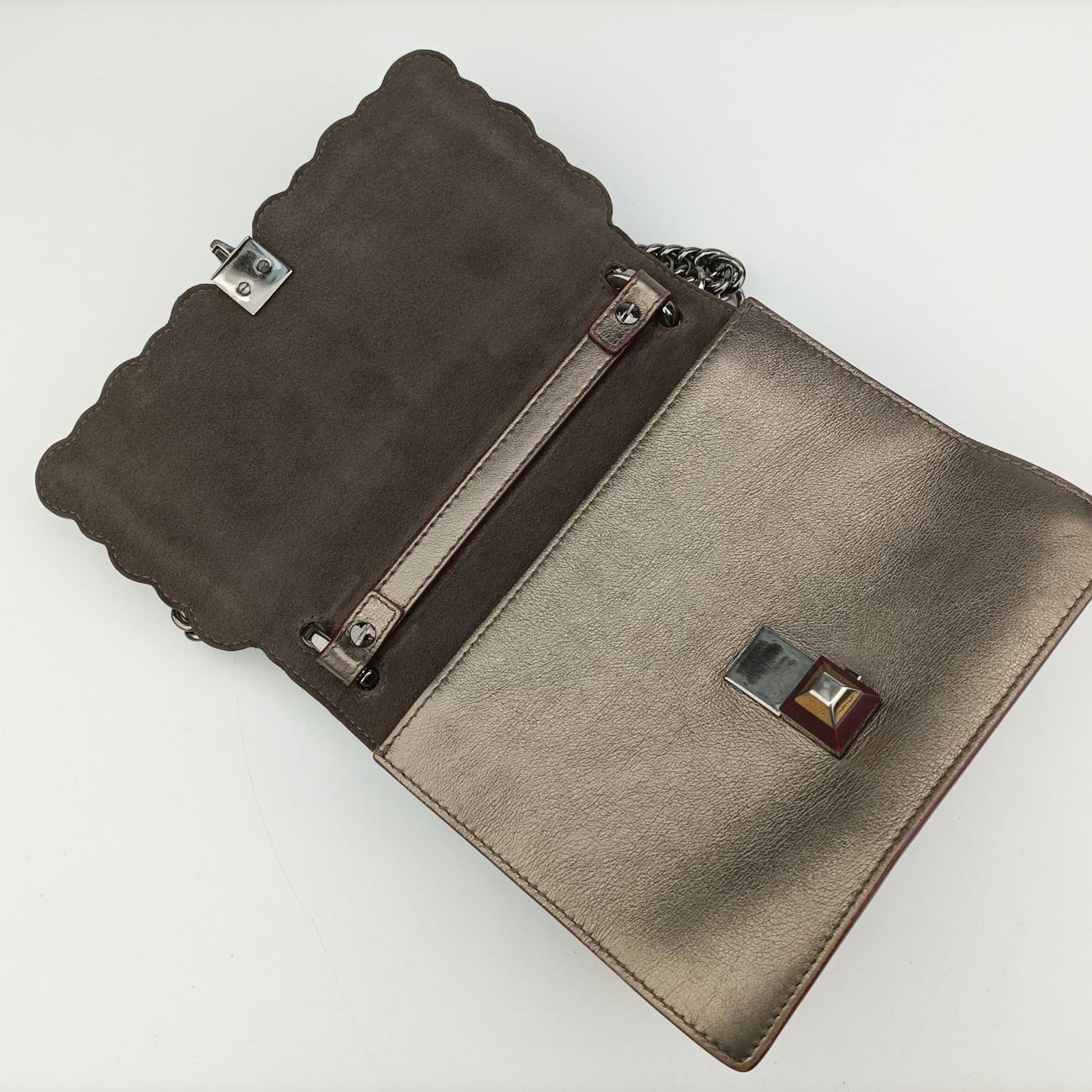 Vintage Fendi studded Kan I Metallic Gray Gold Leather 8M0381 shoulderbag | stylenewstar