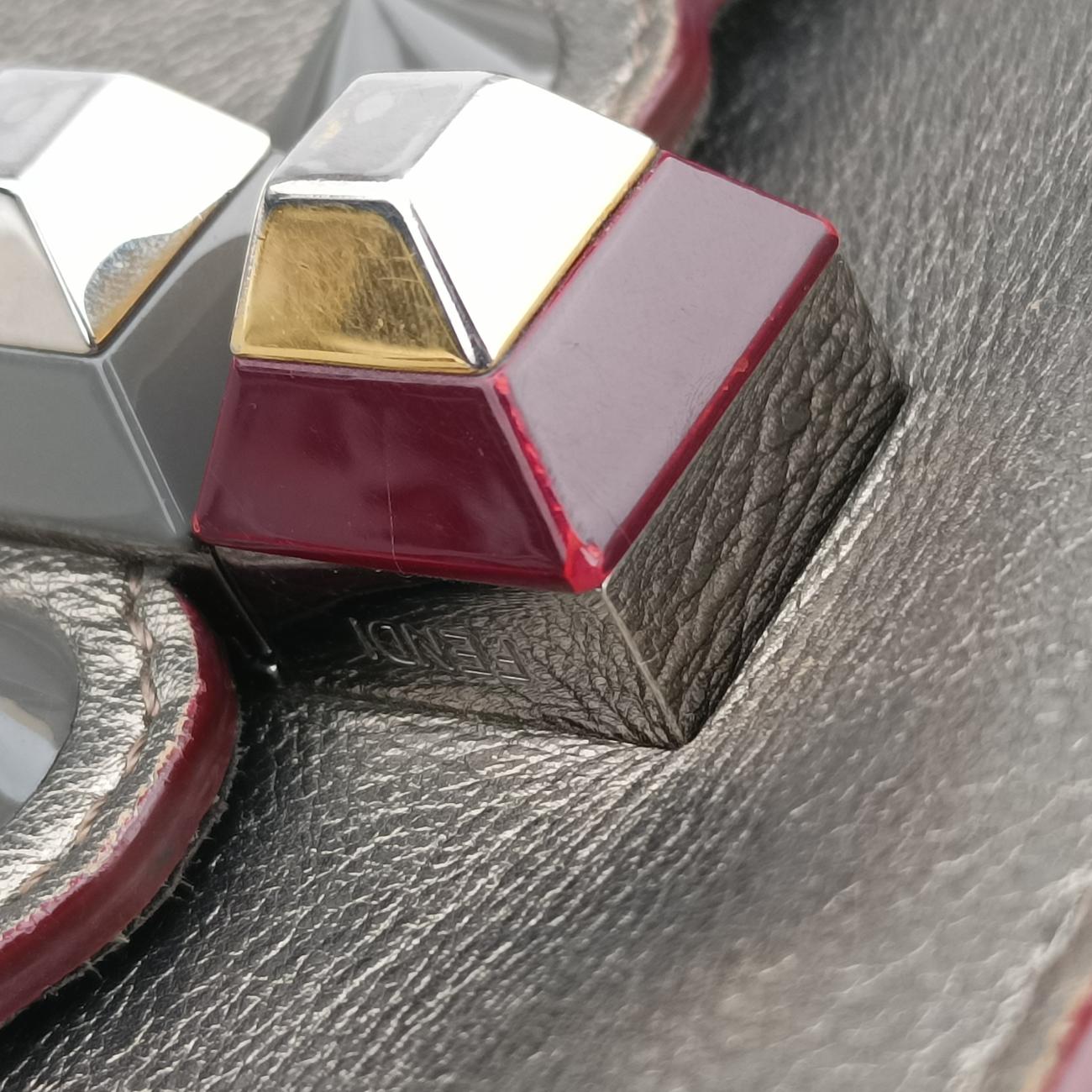 Vintage Fendi studded Kan I Metallic Gray Gold Leather 8M0381 shoulderbag | stylenewstar