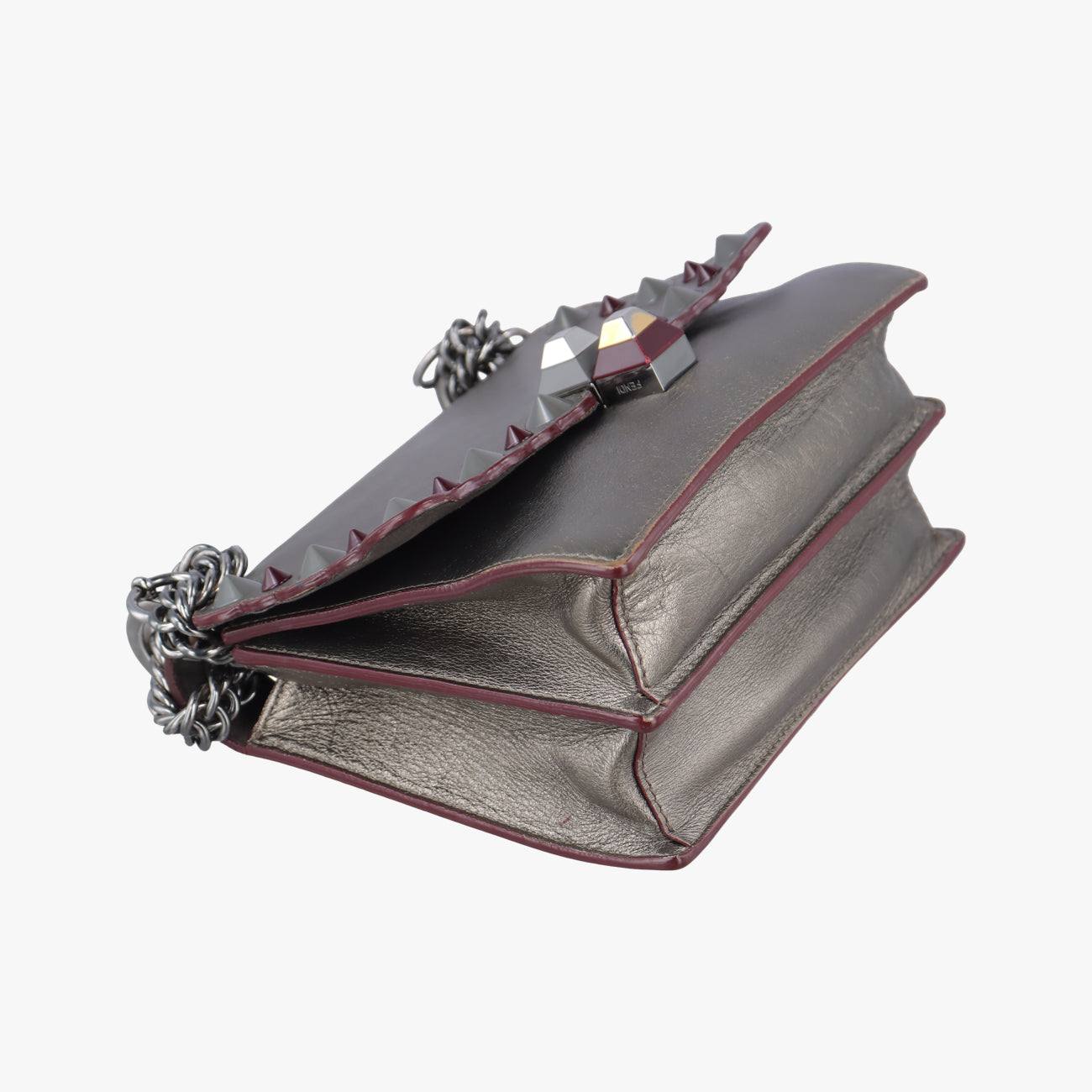 Vintage Fendi studded Kan I Metallic Gray Gold Leather 8M0381 shoulderbag | stylenewstar