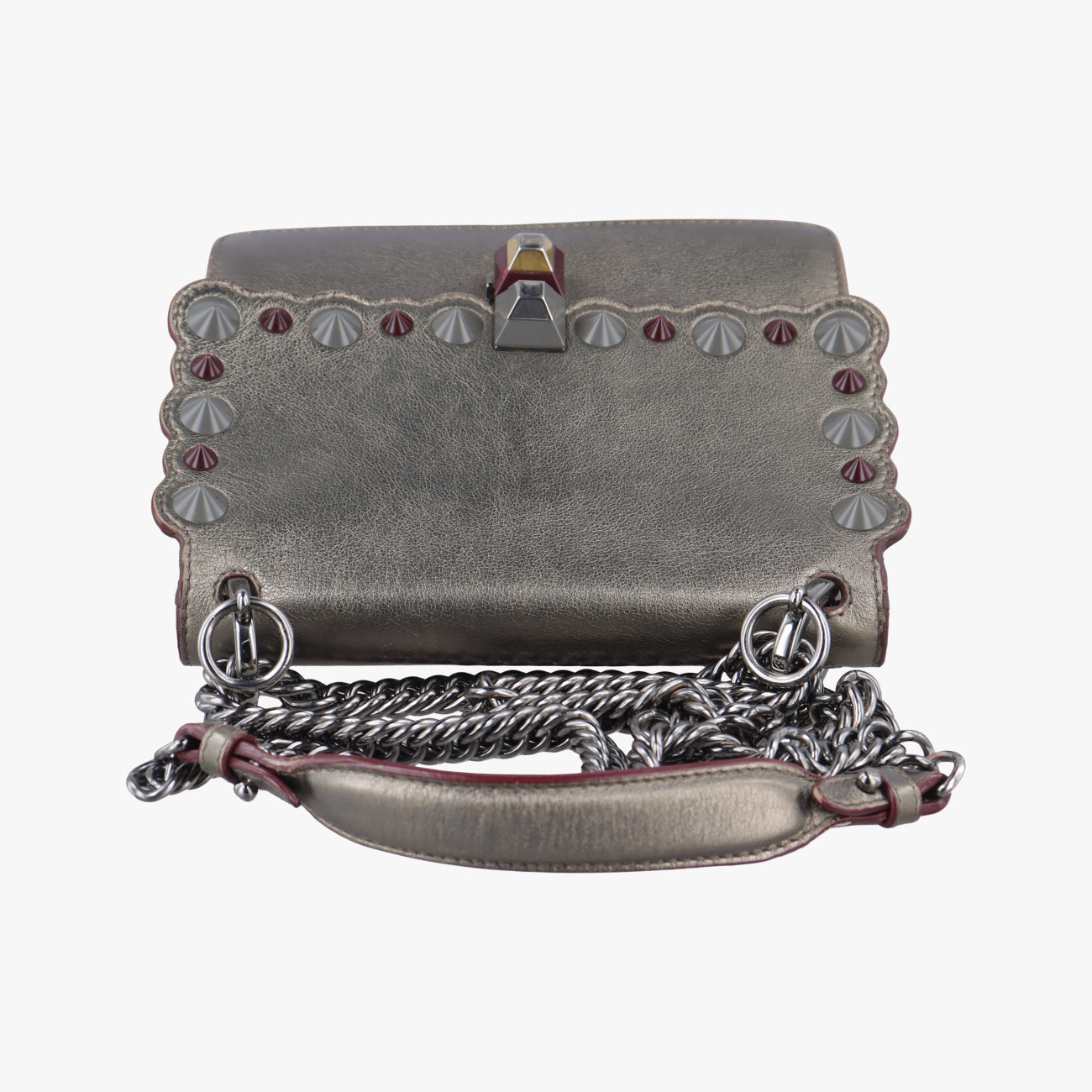 Vintage Fendi studded Kan I Metallic Gray Gold Leather 8M0381 shoulderbag | stylenewstar