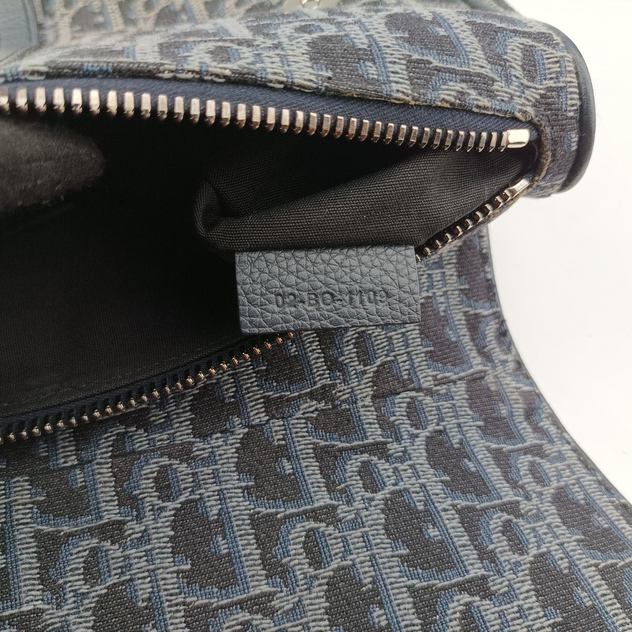 Pre-owned Christian Dior Saddlebags Gray x Navy Jacquard  shoulderbag | stylenewstar