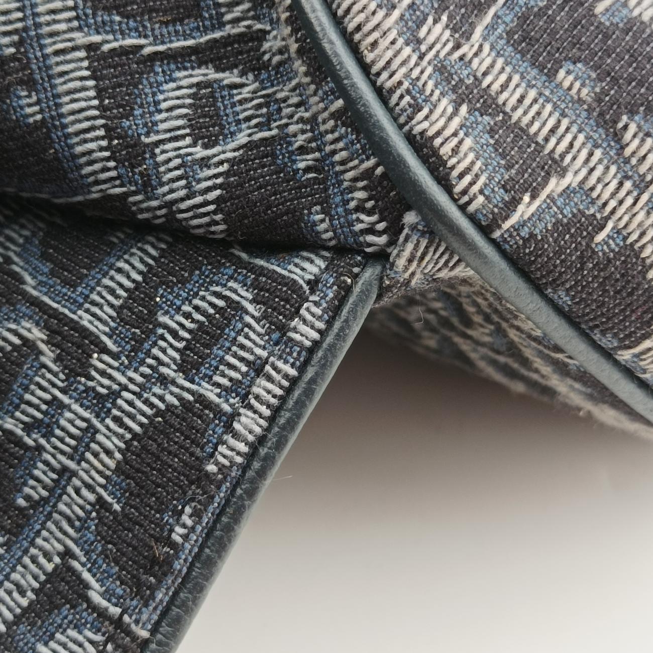 Pre-owned Christian Dior Saddlebags Gray x Navy Jacquard  shoulderbag | stylenewstar