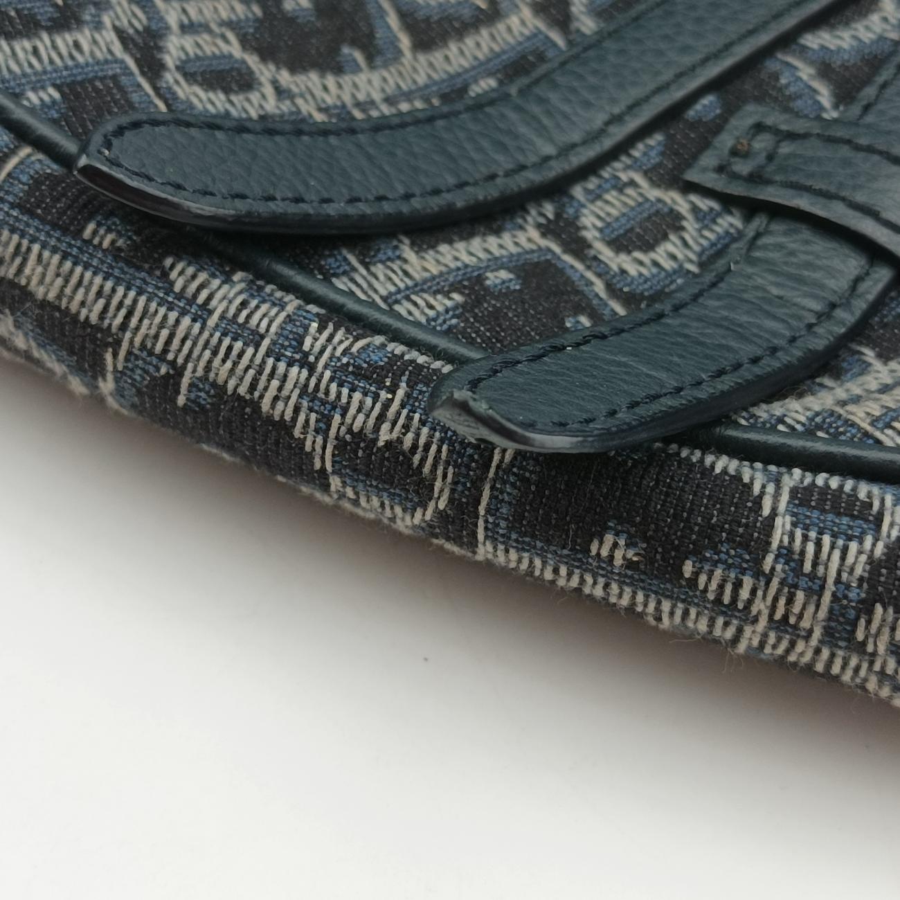 Pre-owned Christian Dior Saddlebags Gray x Navy Jacquard  shoulderbag | stylenewstar