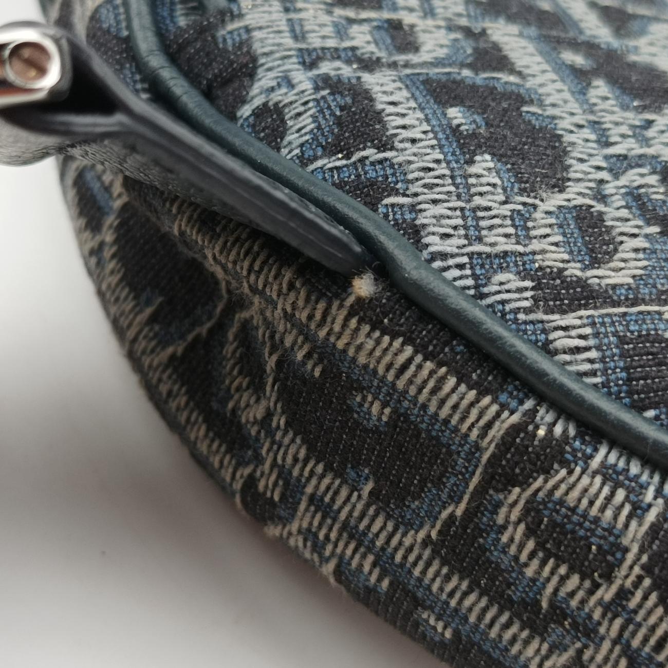 Pre-owned Christian Dior Saddlebags Gray x Navy Jacquard  shoulderbag | stylenewstar