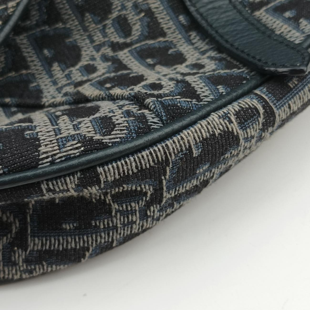 Pre-owned Christian Dior Saddlebags Gray x Navy Jacquard  shoulderbag | stylenewstar