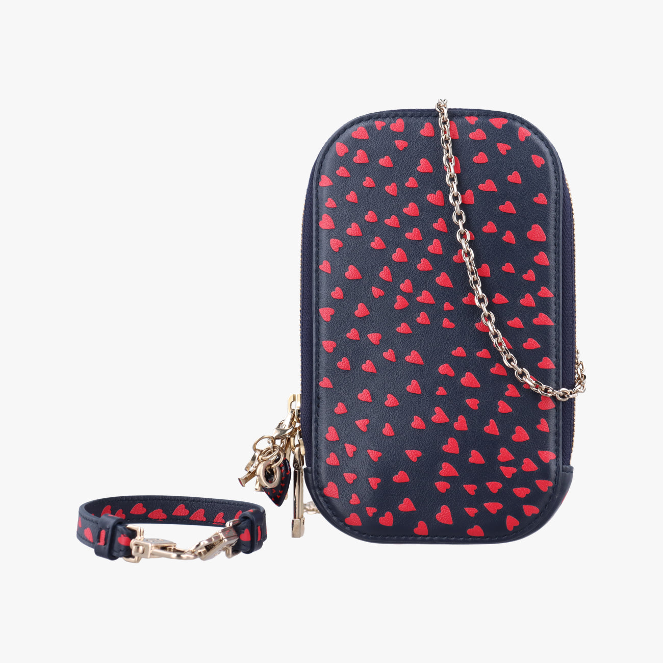 Pre-owned Christian Dior Phone Holder Heart Navy×Red Leather  shoulderbag | stylenewstar