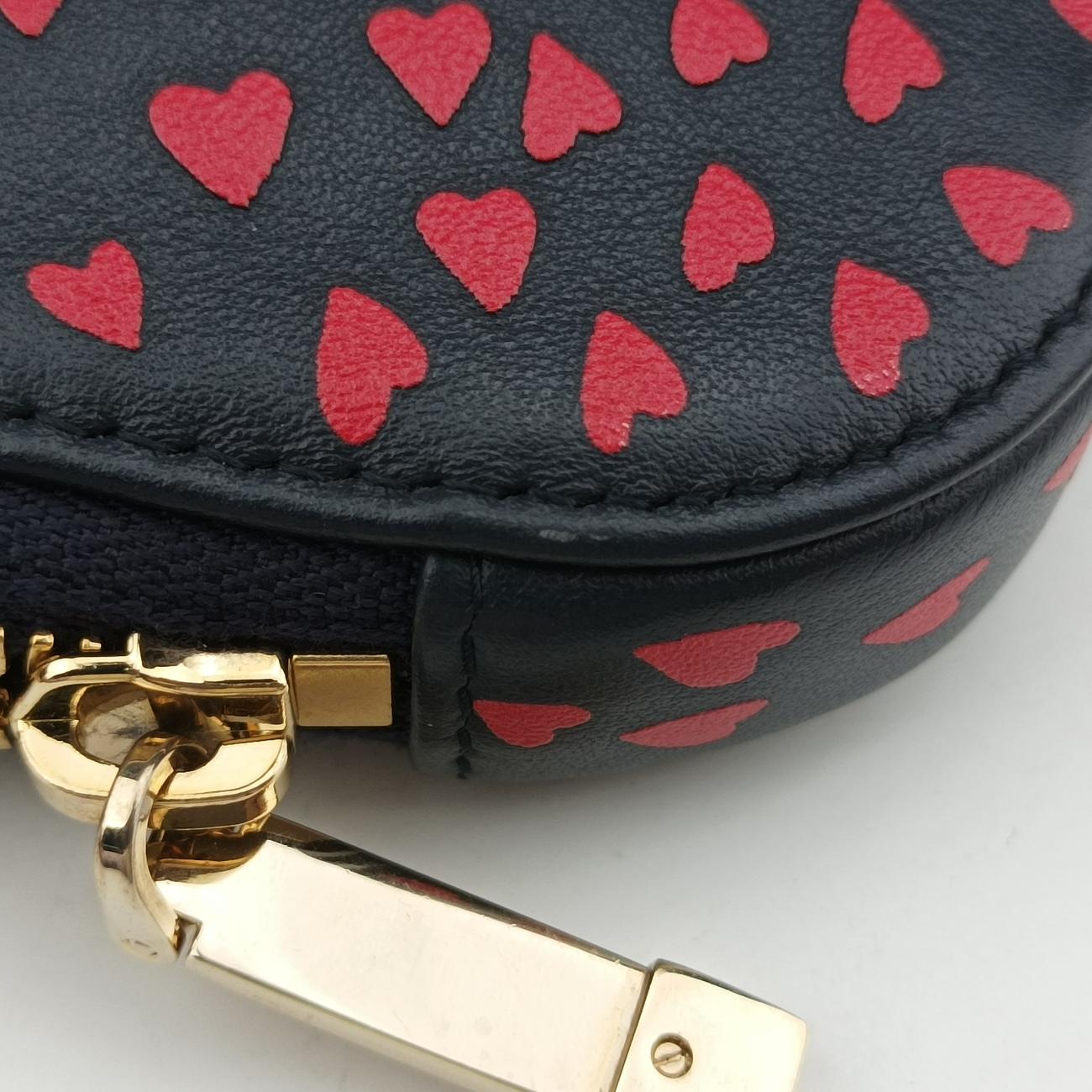 Pre-owned Christian Dior Phone Holder Heart Navy×Red Leather  shoulderbag | stylenewstar