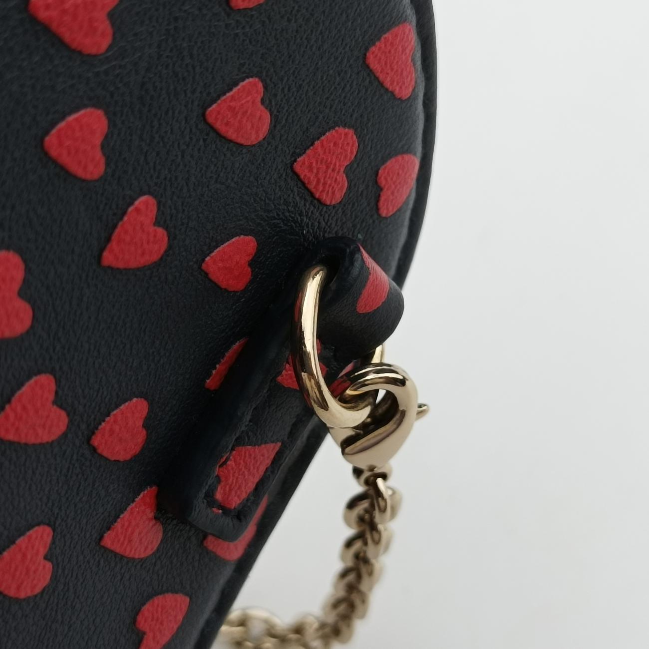 Pre-owned Christian Dior Phone Holder Heart Navy×Red Leather  shoulderbag | stylenewstar
