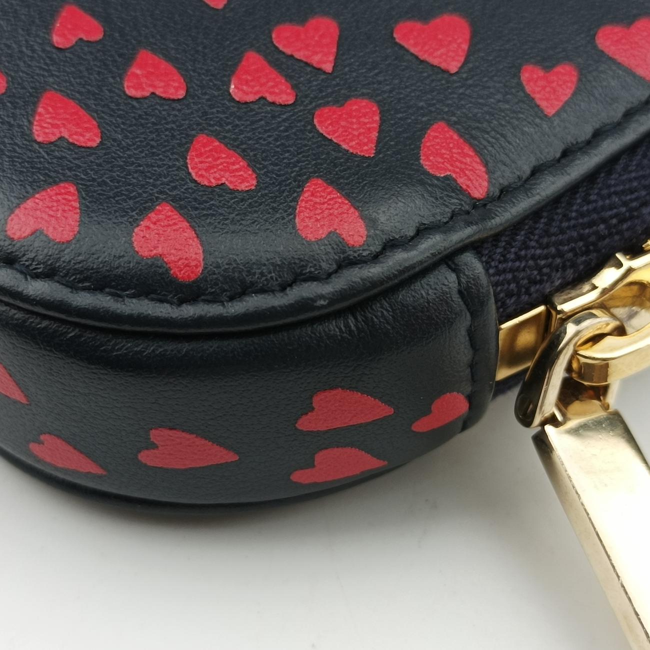 Pre-owned Christian Dior Phone Holder Heart Navy×Red Leather  shoulderbag | stylenewstar
