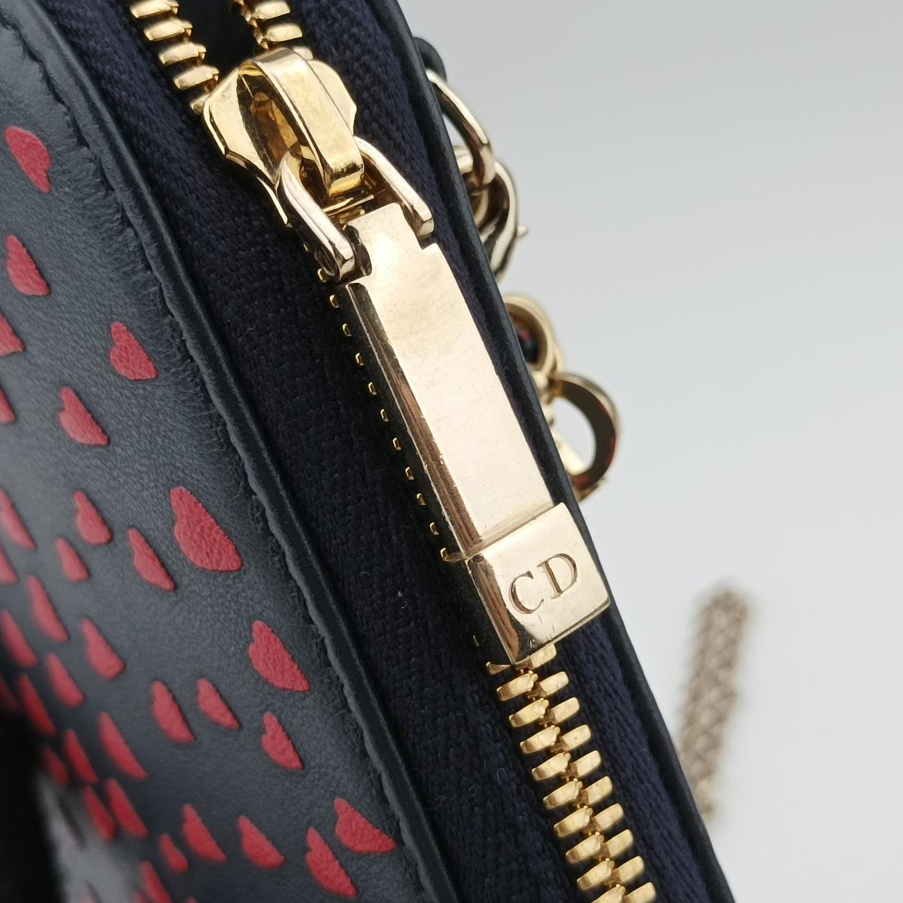 Pre-owned Christian Dior Phone Holder Heart Navy×Red Leather  shoulderbag | stylenewstar