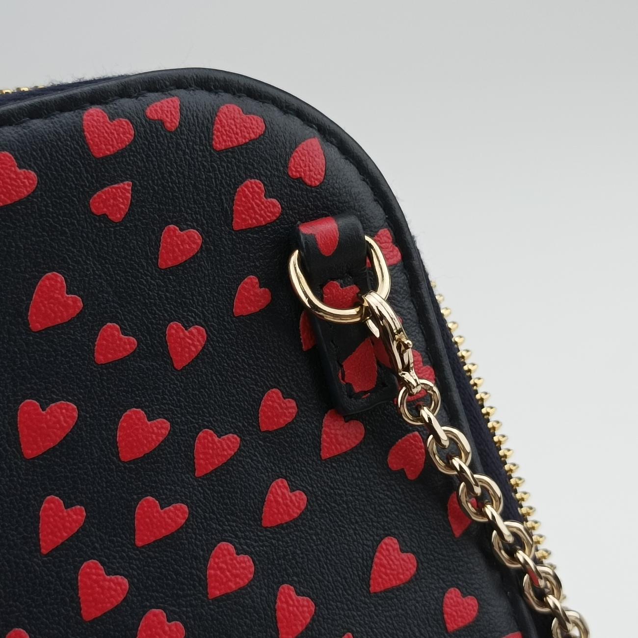 Pre-owned Christian Dior Phone Holder Heart Navy×Red Leather  shoulderbag | stylenewstar
