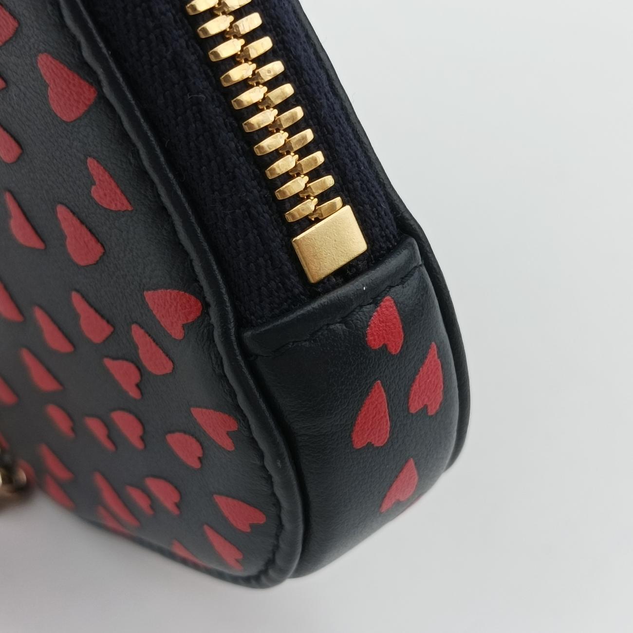 Pre-owned Christian Dior Phone Holder Heart Navy×Red Leather  shoulderbag | stylenewstar