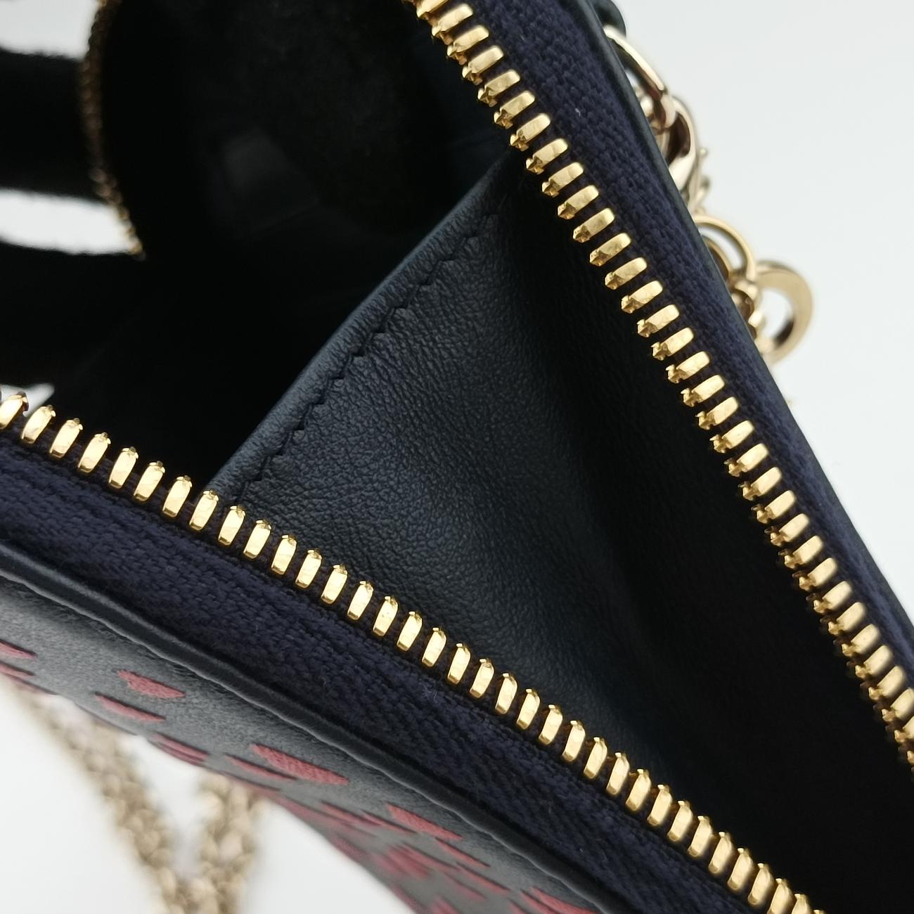 Pre-owned Christian Dior Phone Holder Heart Navy×Red Leather  shoulderbag | stylenewstar