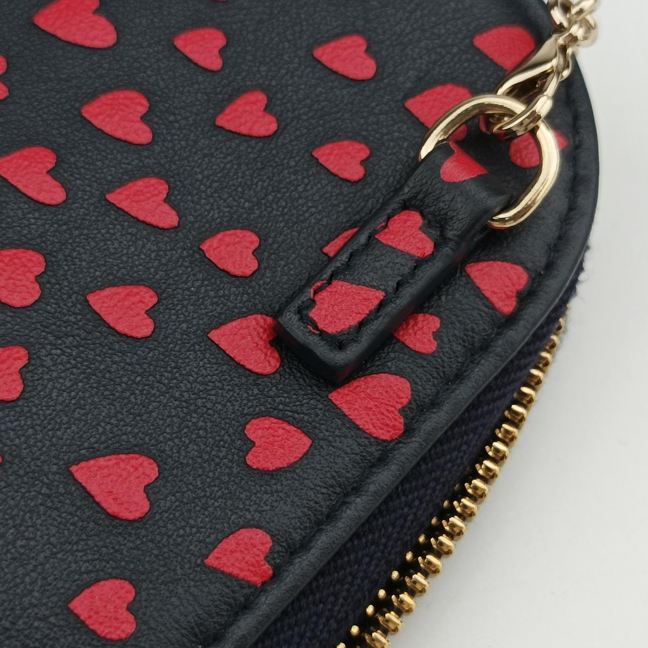 Pre-owned Christian Dior Phone Holder Heart Navy×Red Leather  shoulderbag | stylenewstar