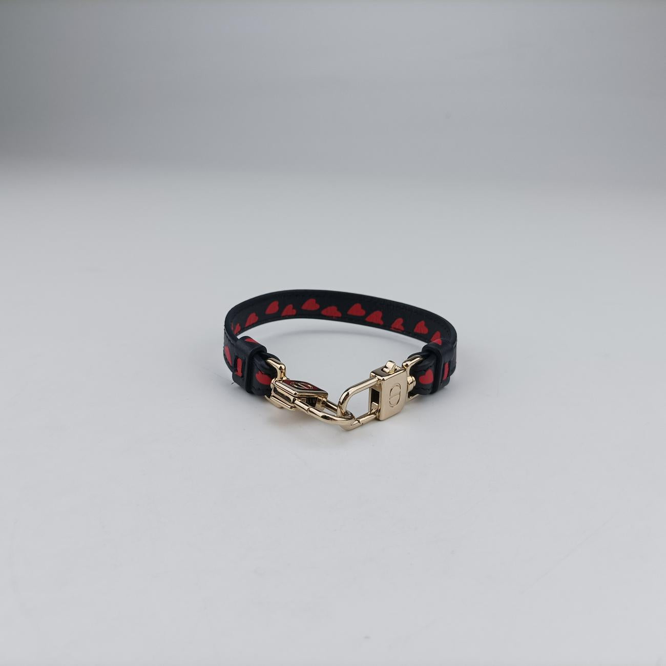 Pre-owned Christian Dior Phone Holder Heart Navy×Red Leather  shoulderbag | stylenewstar