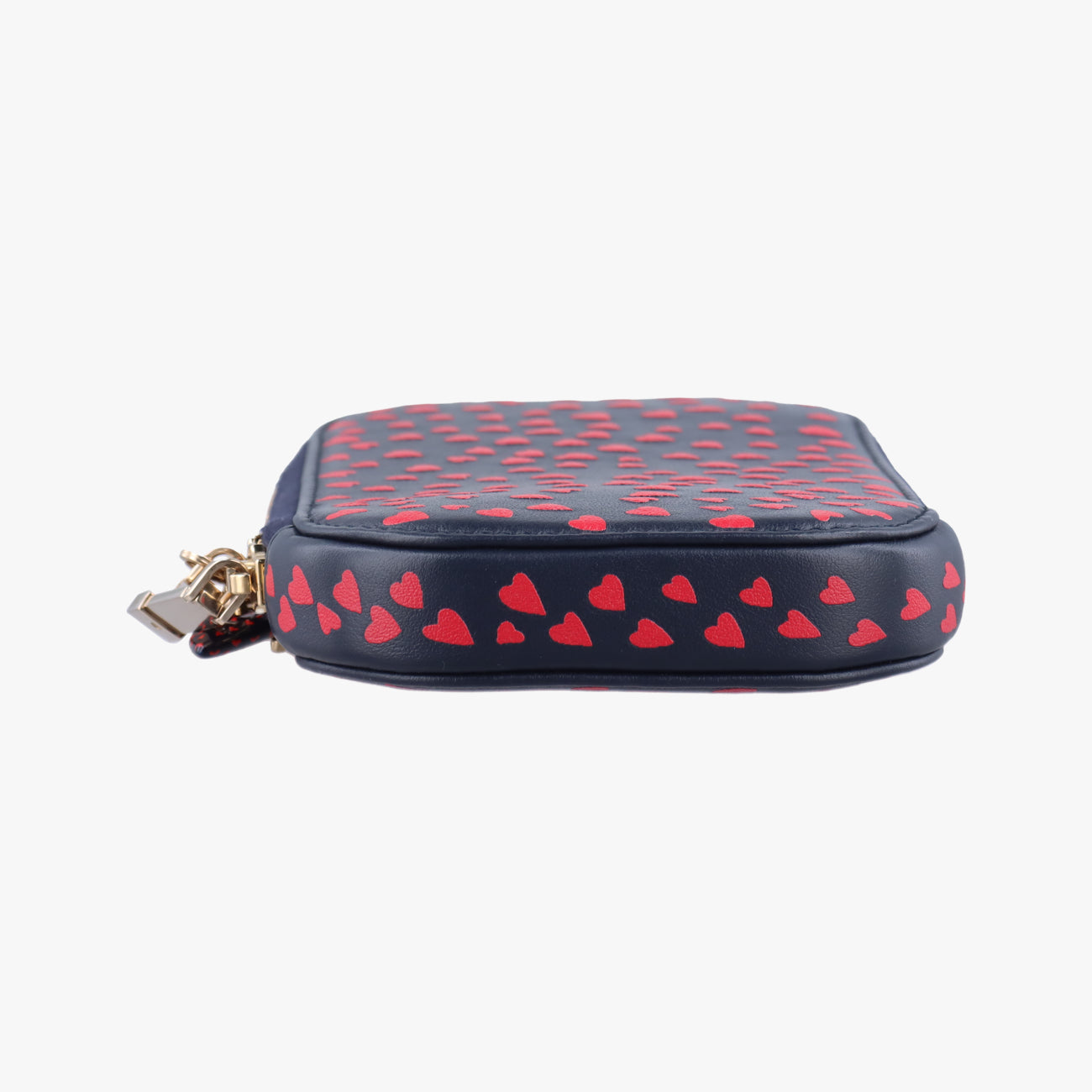 Pre-owned Christian Dior Phone Holder Heart Navy×Red Leather  shoulderbag | stylenewstar