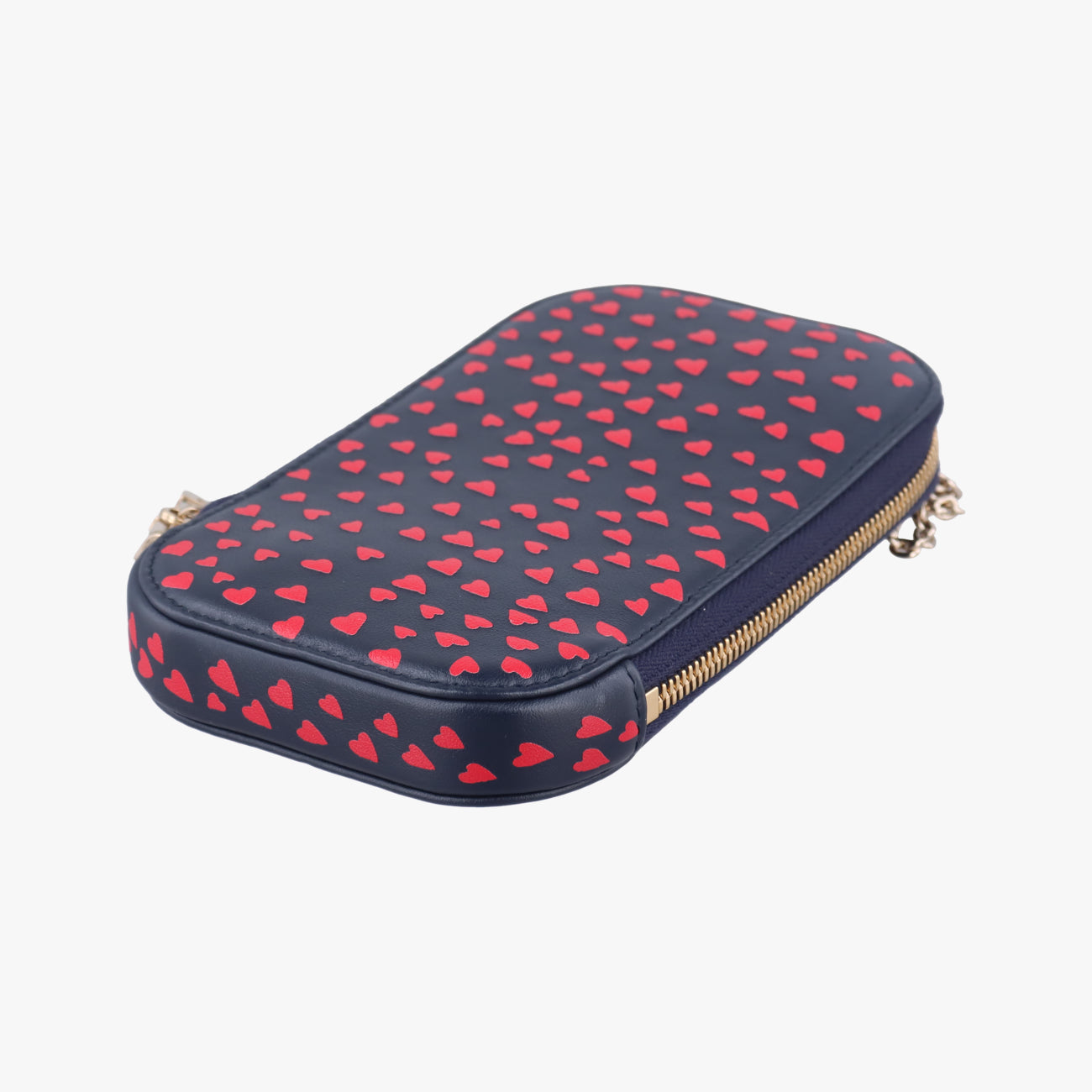 Pre-owned Christian Dior Phone Holder Heart Navy×Red Leather  shoulderbag | stylenewstar