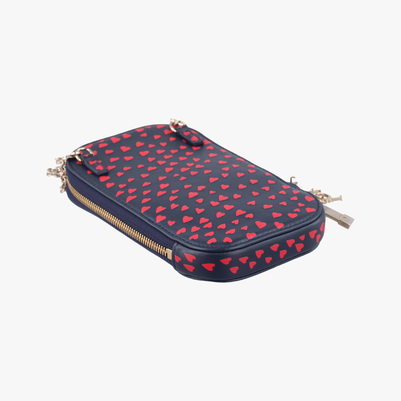 Pre-owned Christian Dior Phone Holder Heart Navy×Red Leather  shoulderbag | stylenewstar