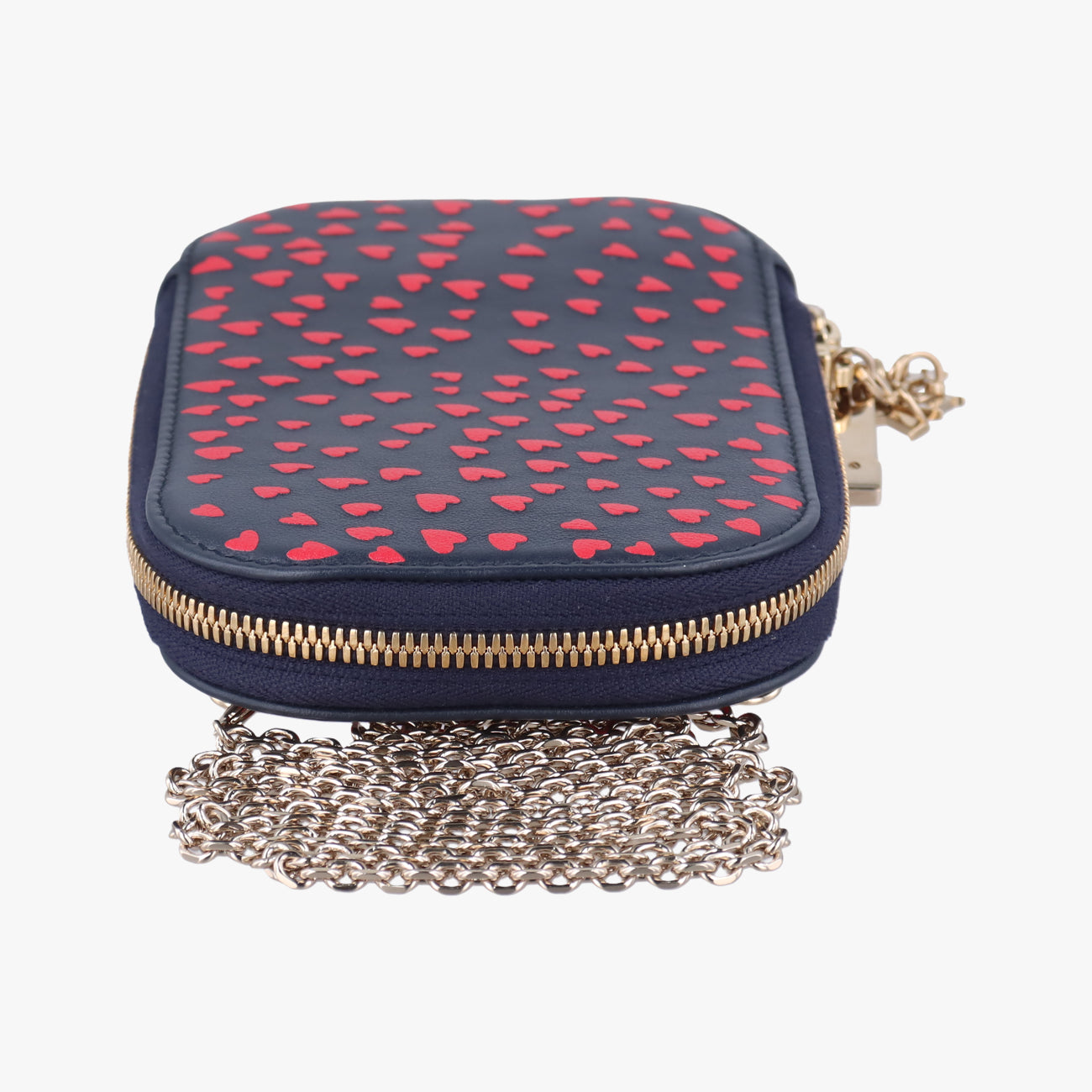 Pre-owned Christian Dior Phone Holder Heart Navy×Red Leather  shoulderbag | stylenewstar