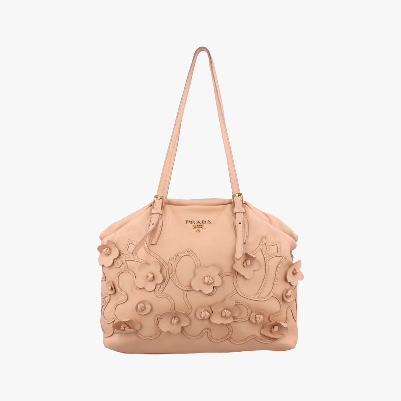 Pre-owned Prada floral embellishments Pink leather  shoulderbag | stylenewstar