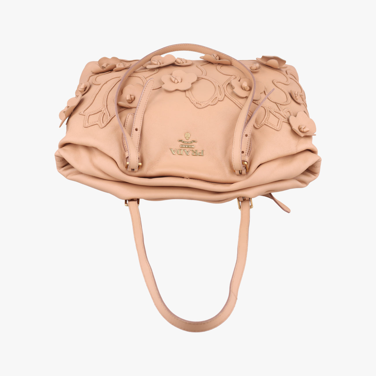 Pre-owned Prada floral embellishments Pink leather  shoulderbag | stylenewstar