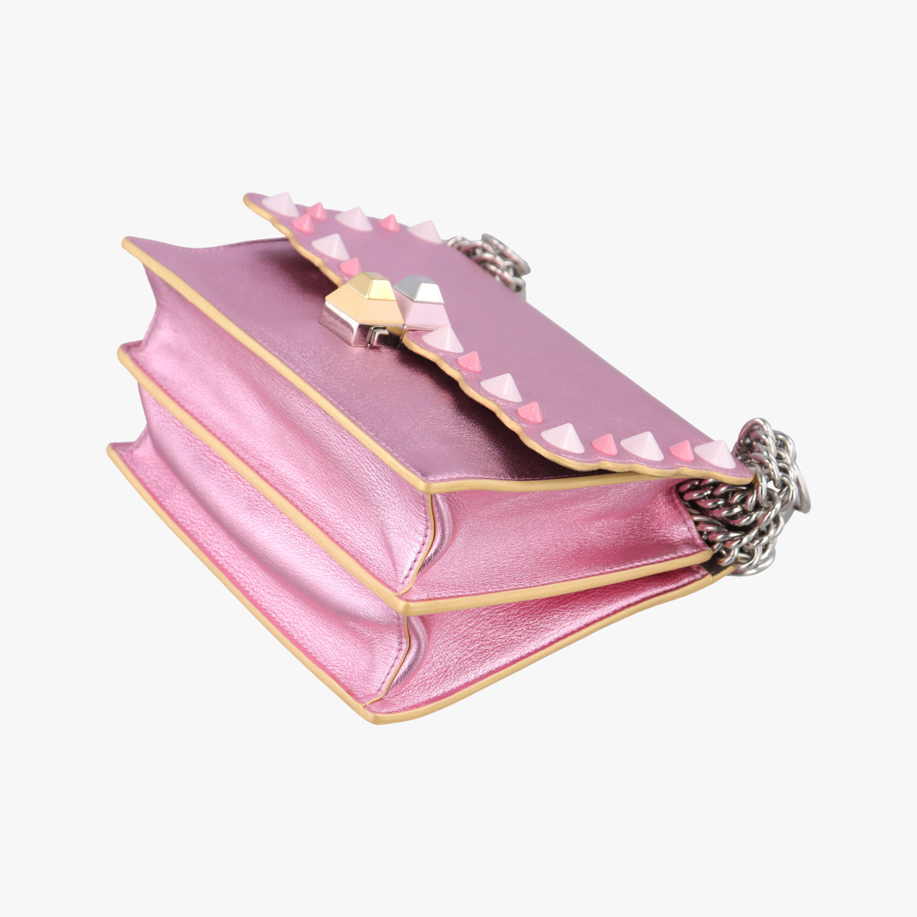 Pre-owned Fendi studded Kan I Pink Leather 8M0381 shoulderbag | stylenewstar