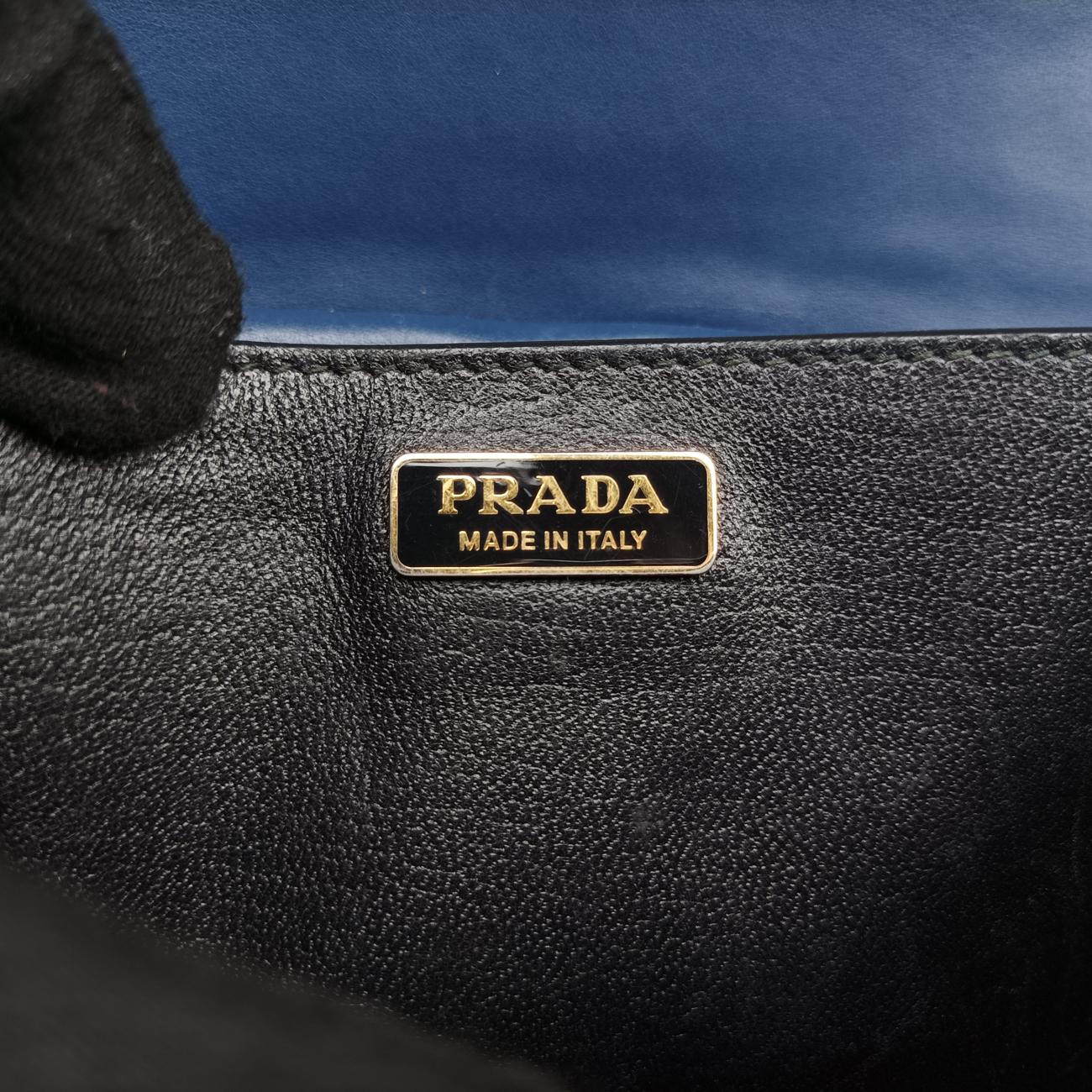 Pre-owned Prada Cahier Blue×Black Leather 1BD045 shoulderbag | stylenewstar