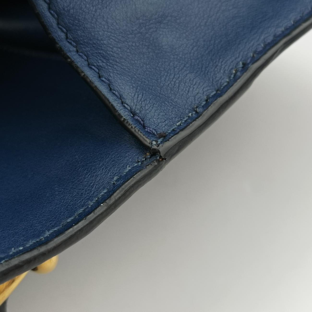 Pre-owned Prada Cahier Blue×Black Leather 1BD045 shoulderbag | stylenewstar