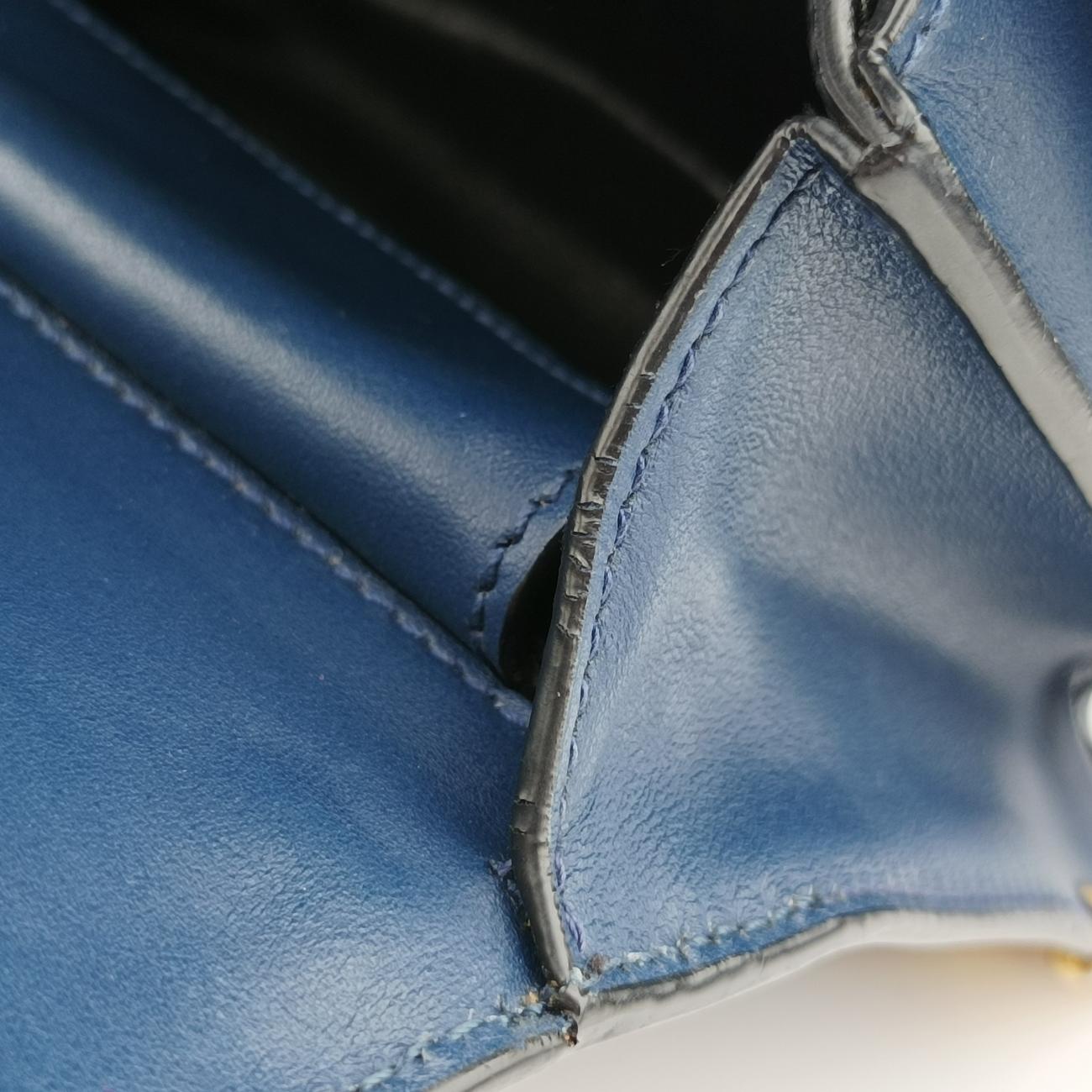 Pre-owned Prada Cahier Blue×Black Leather 1BD045 shoulderbag | stylenewstar