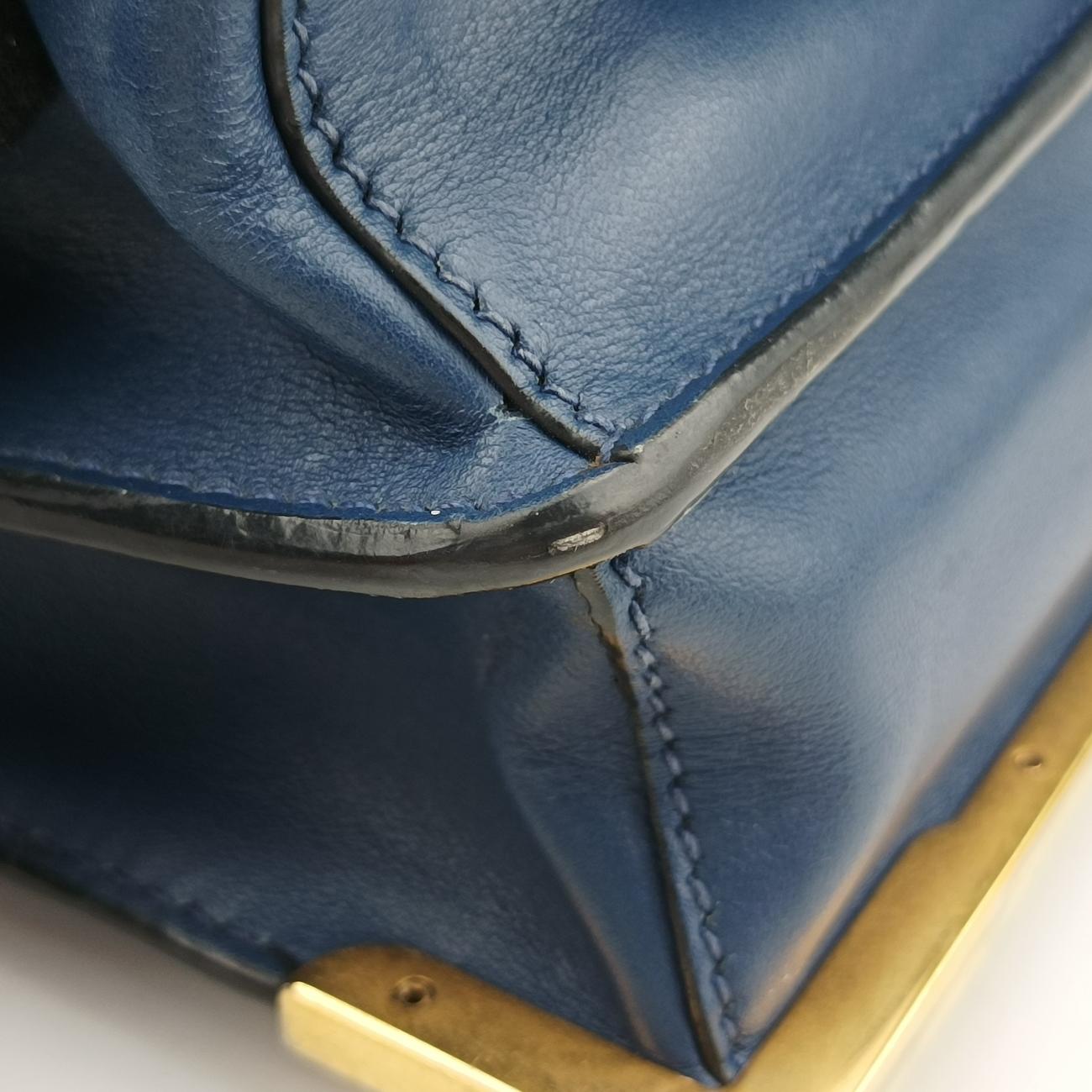 Pre-owned Prada Cahier Blue×Black Leather 1BD045 shoulderbag | stylenewstar