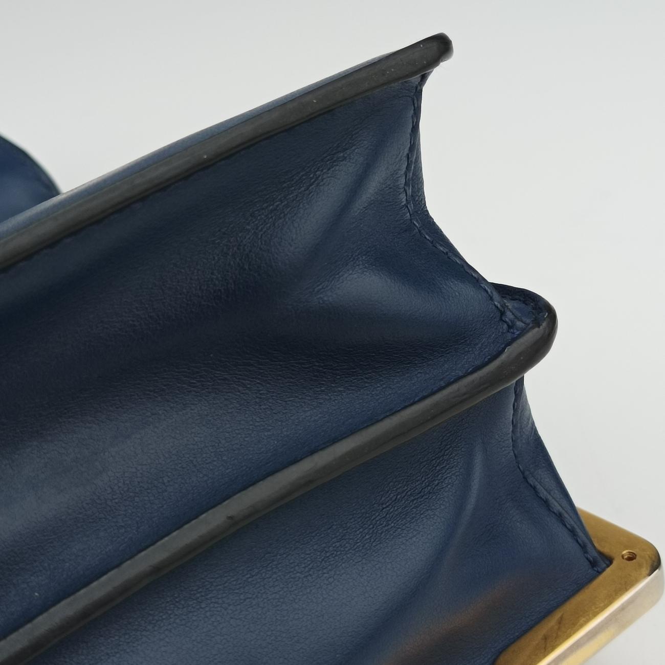 Pre-owned Prada Cahier Blue×Black Leather 1BD045 shoulderbag | stylenewstar