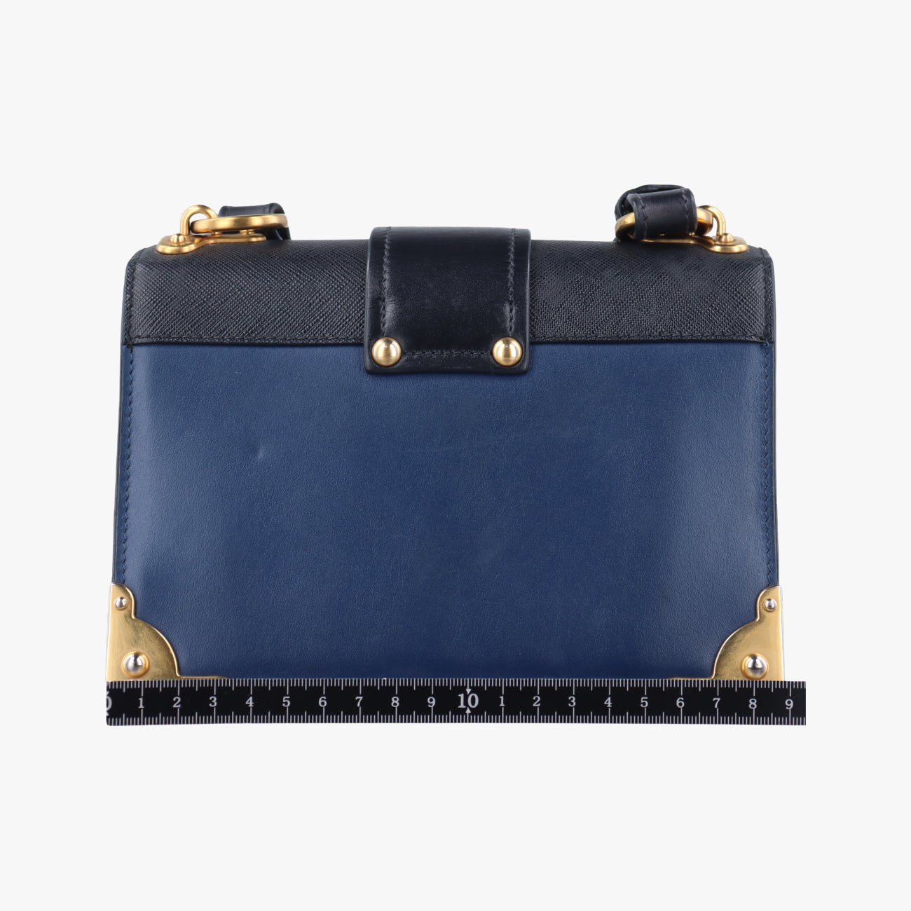 Pre-owned Prada Cahier Blue×Black Leather 1BD045 shoulderbag | stylenewstar