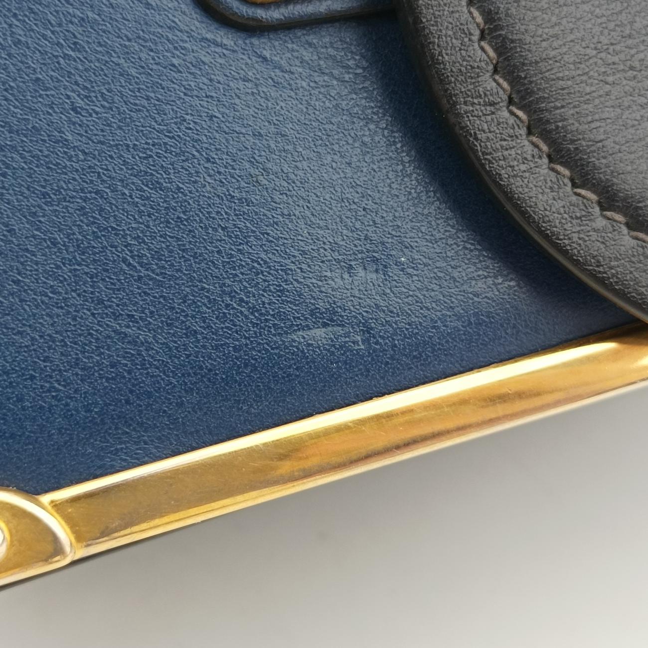 Pre-owned Prada Cahier Blue×Black Leather 1BD045 shoulderbag | stylenewstar