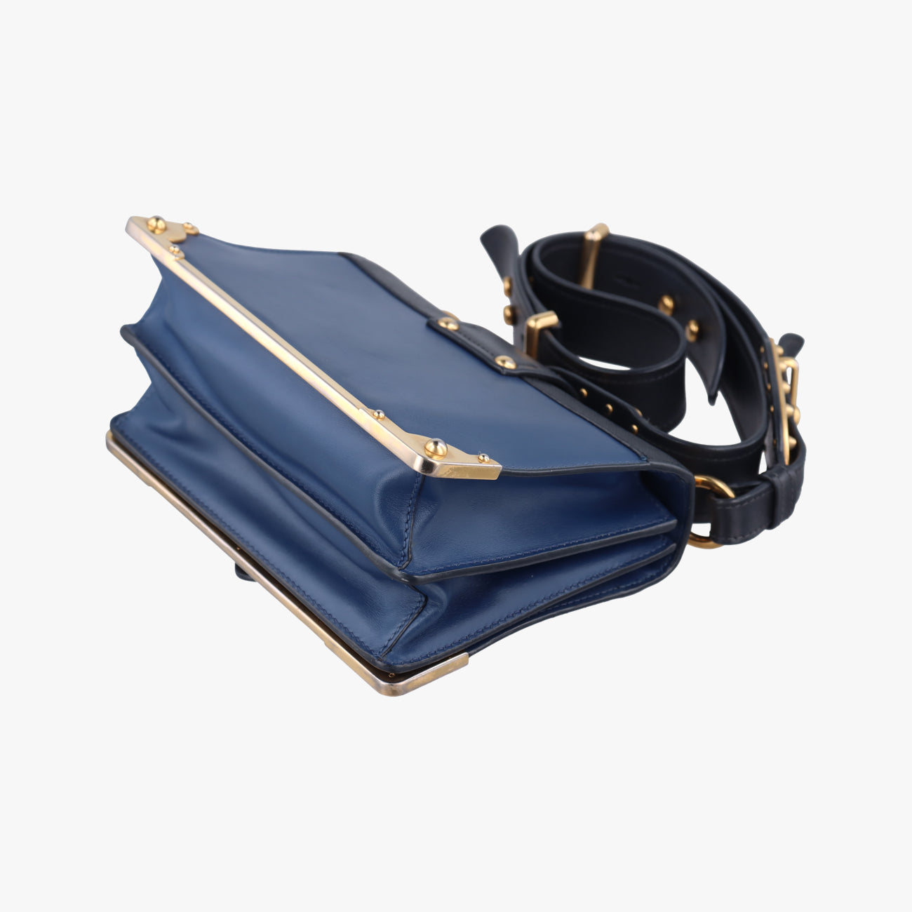 Pre-owned Prada Cahier Blue×Black Leather 1BD045 shoulderbag | stylenewstar