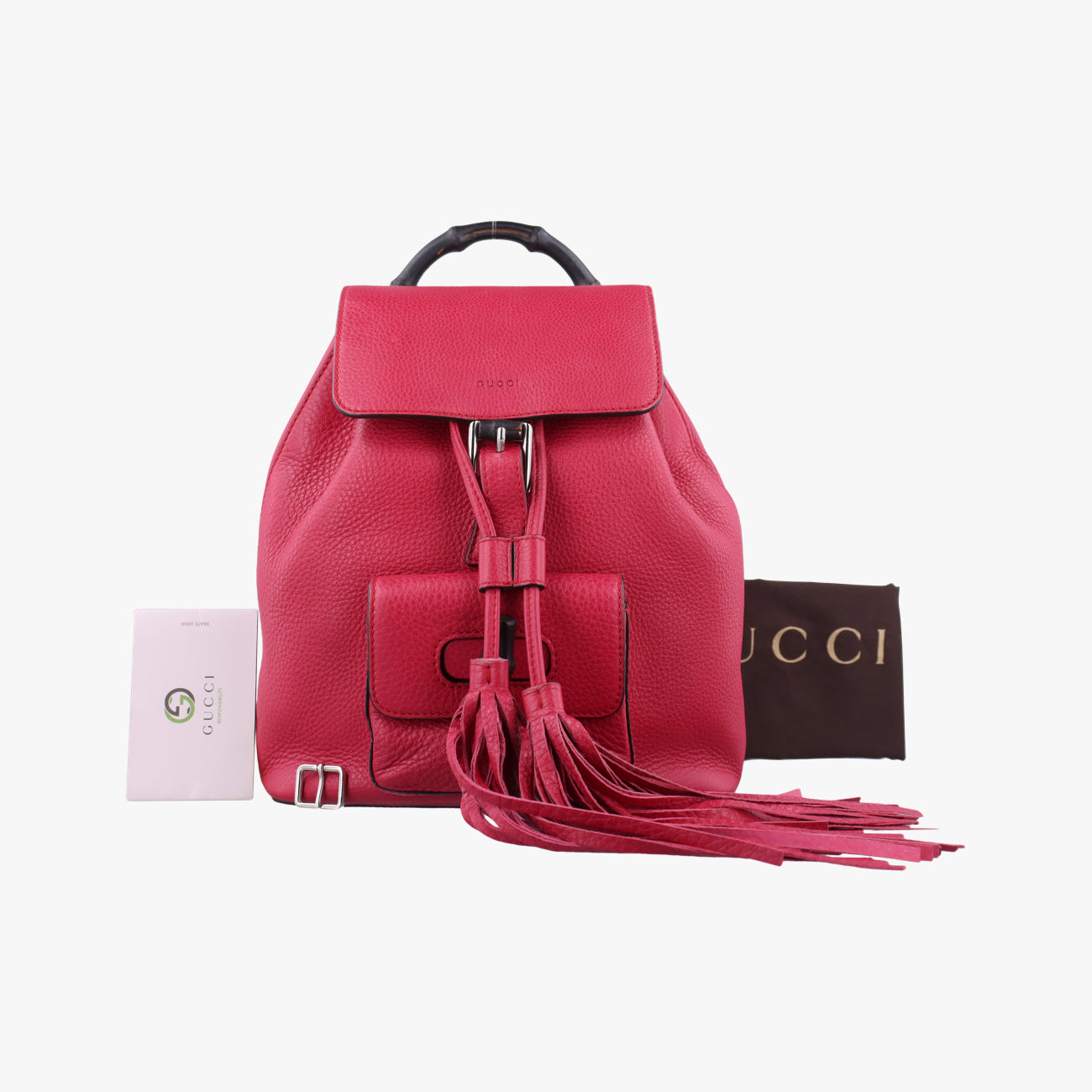 Pre-owned Gucci Bamboo fringe tassel Red Leather 387149 backpack/rucksack | stylenewstar