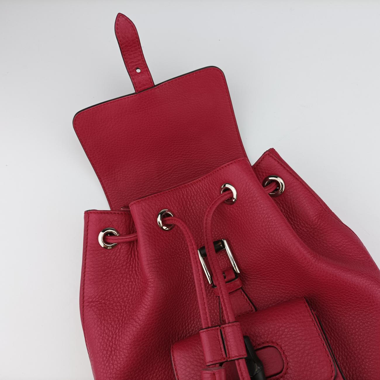 Pre-owned Gucci Bamboo fringe tassel Red Leather 387149 backpack/rucksack | stylenewstar