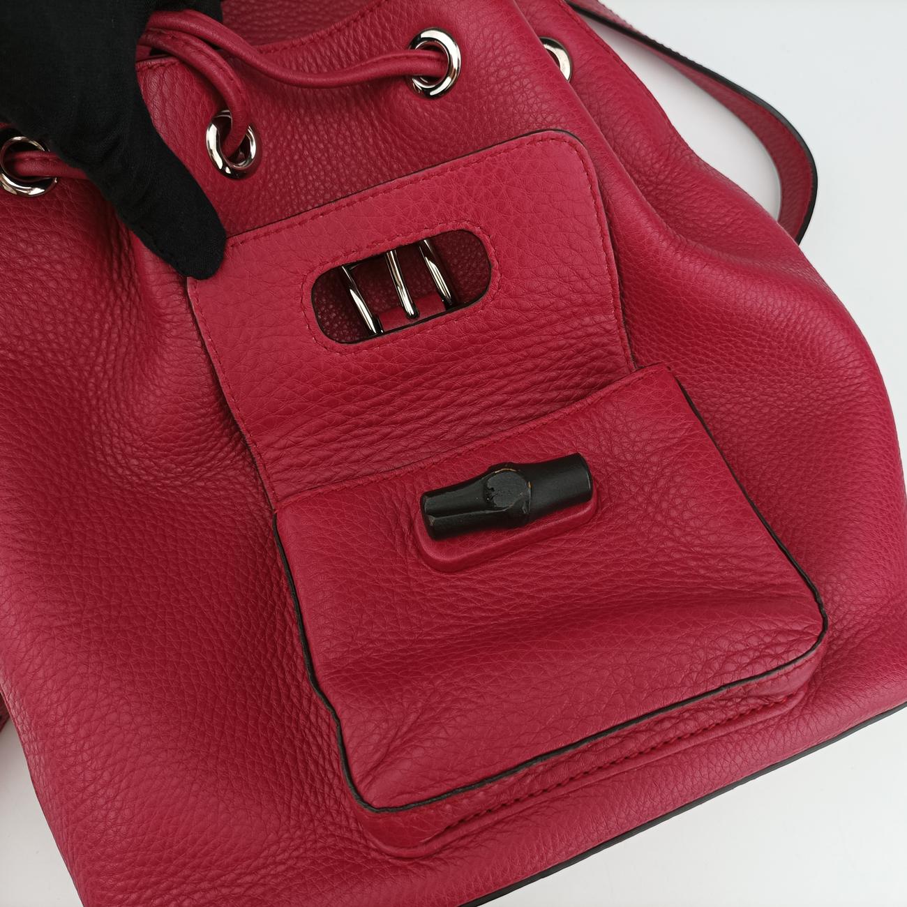 Pre-owned Gucci Bamboo fringe tassel Red Leather 387149 backpack/rucksack | stylenewstar