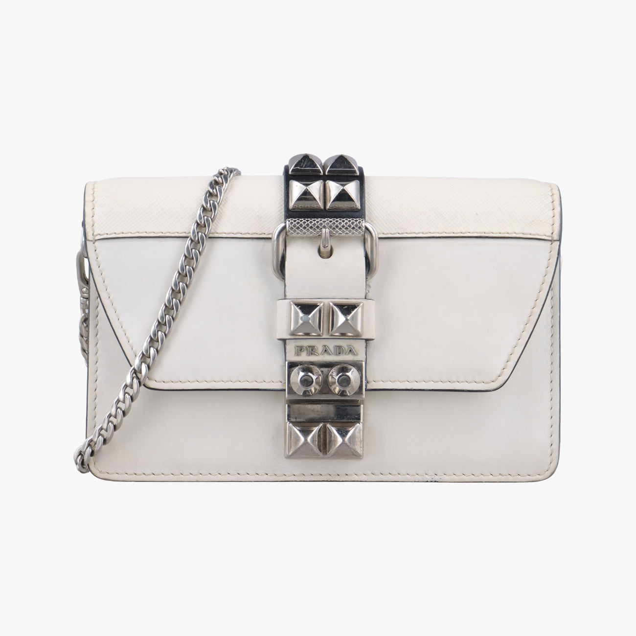 Pre-owned Prada Electra Studded White Leather 1BD120 shoulderbag | stylenewstar