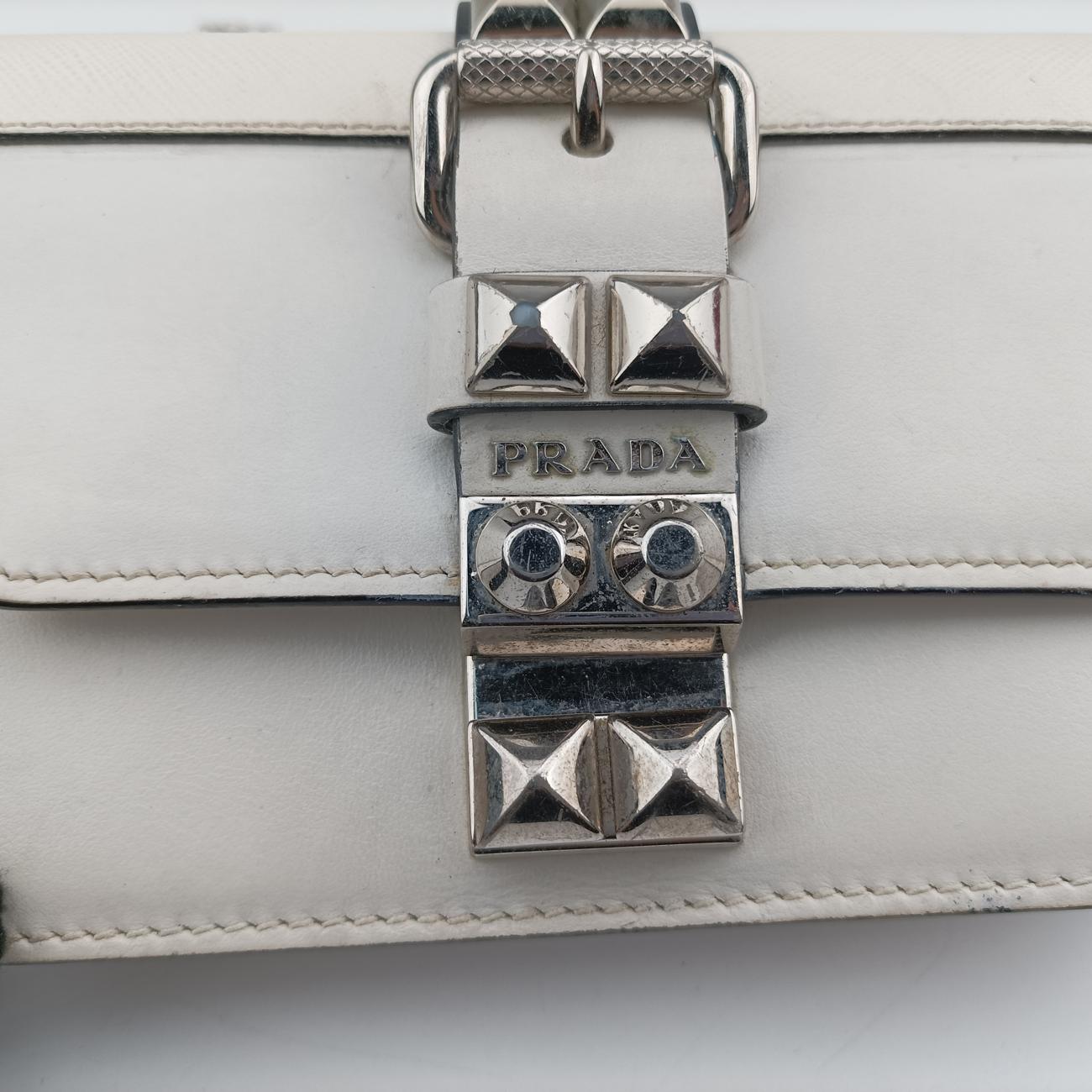 Pre-owned Prada Electra Studded White Leather 1BD120 shoulderbag | stylenewstar
