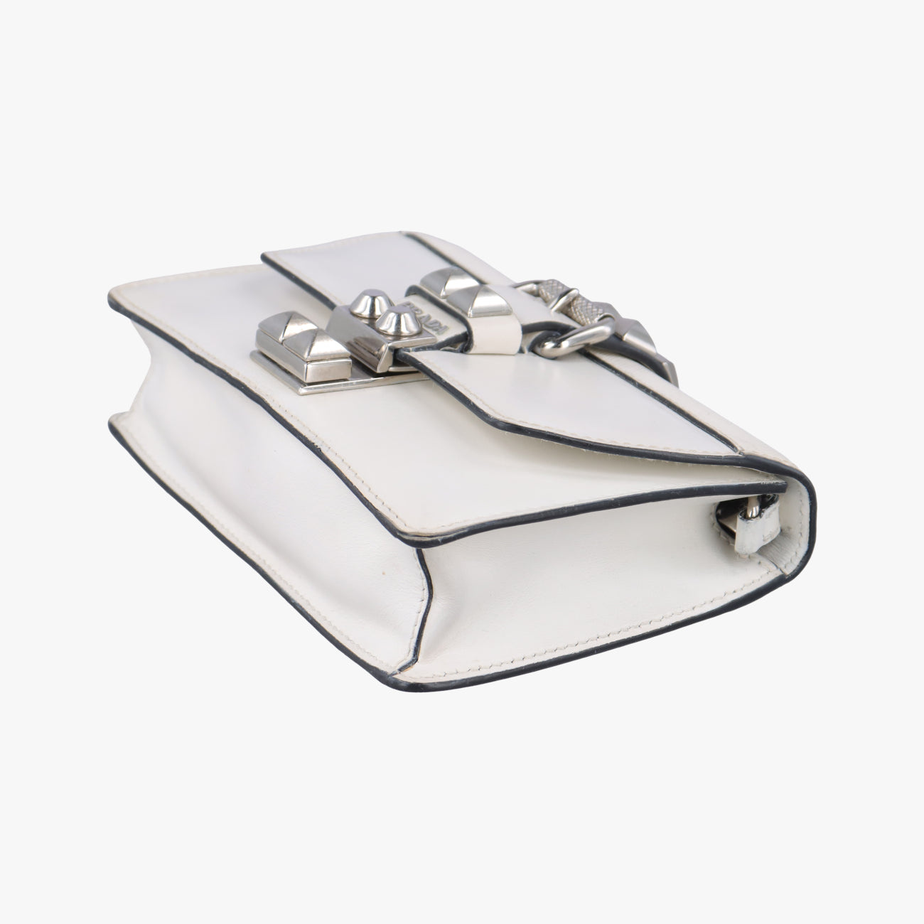 Pre-owned Prada Electra Studded White Leather 1BD120 shoulderbag | stylenewstar