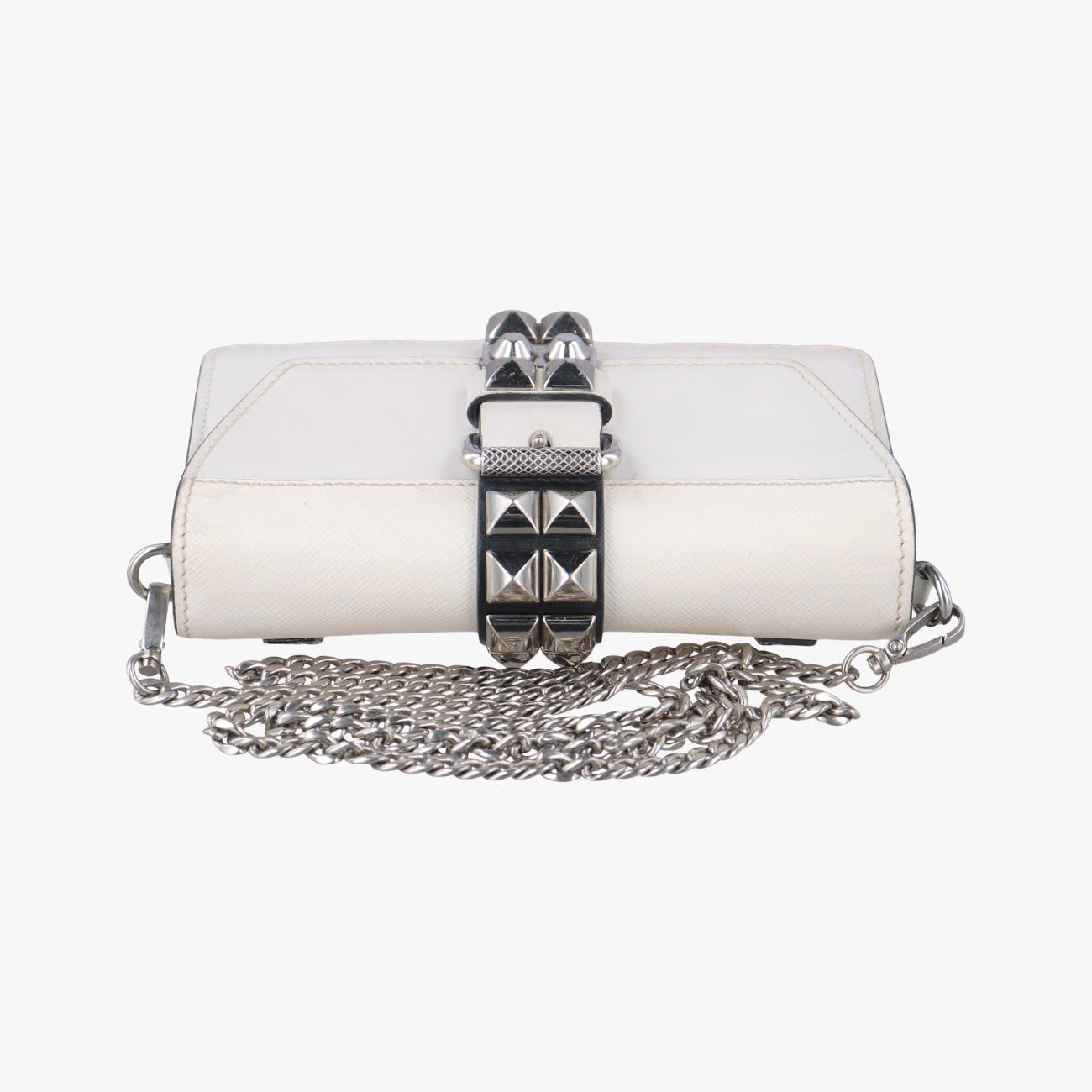 Pre-owned Prada Electra Studded White Leather 1BD120 shoulderbag | stylenewstar