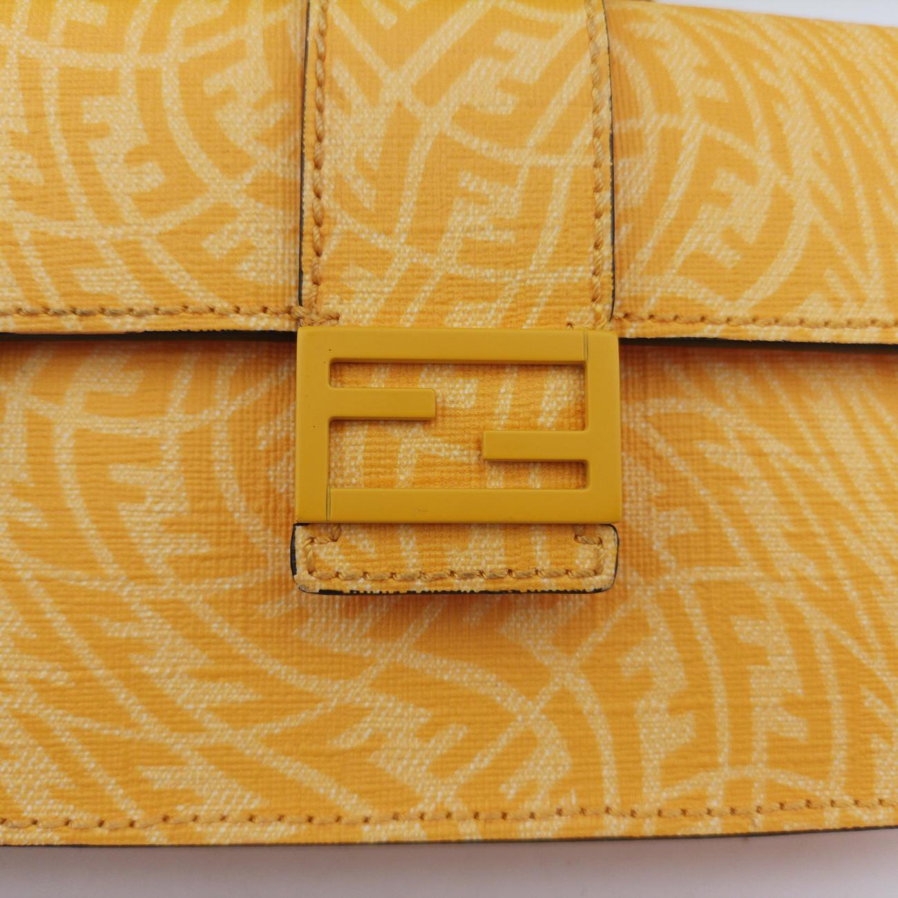Vintage Fendi FF Logo Baguette slim Yellow Leather 7M0295 shoulderbag | stylenewstar