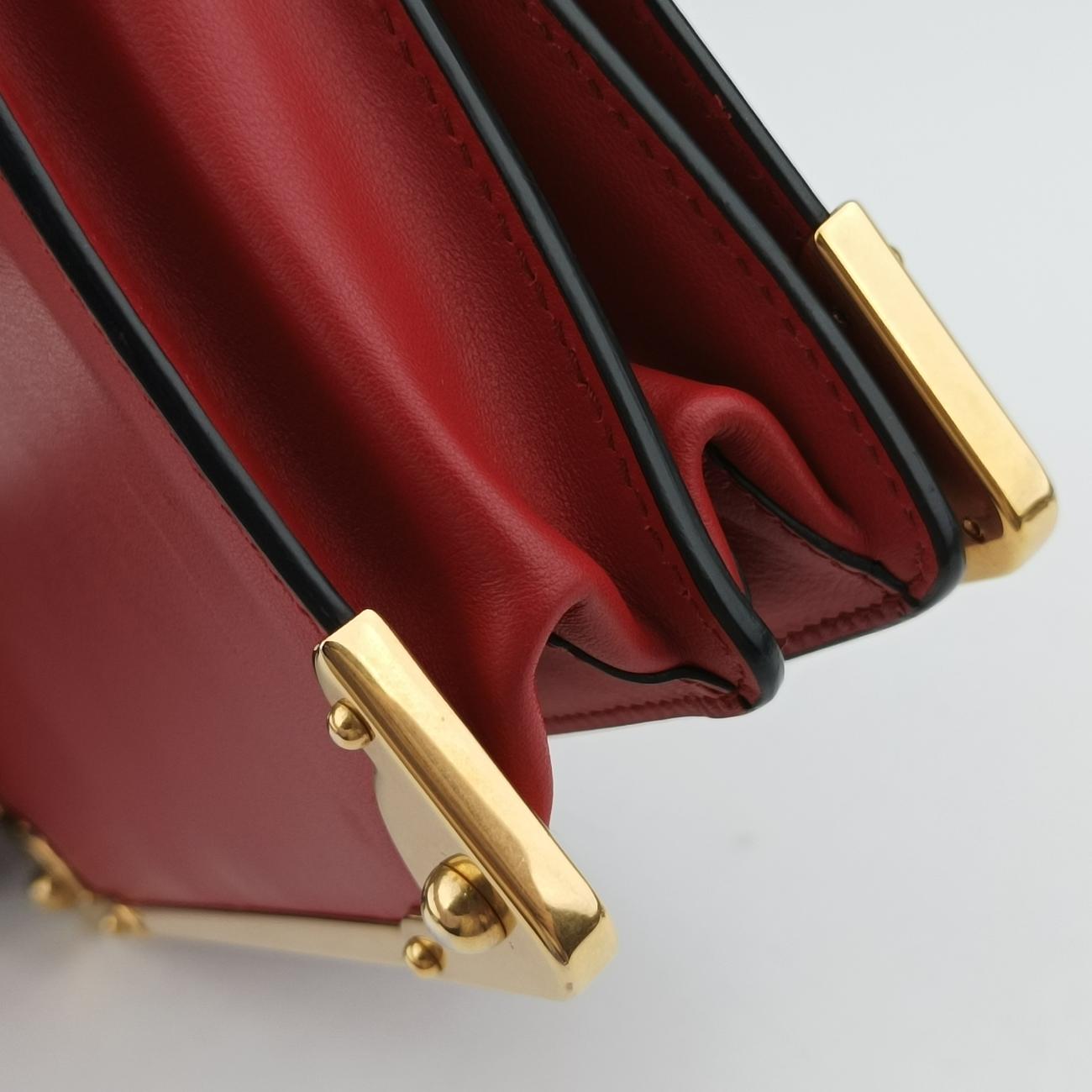 Pre-owned Prada Cahier Red×black Leather 1BD045 shoulderbag | stylenewstar